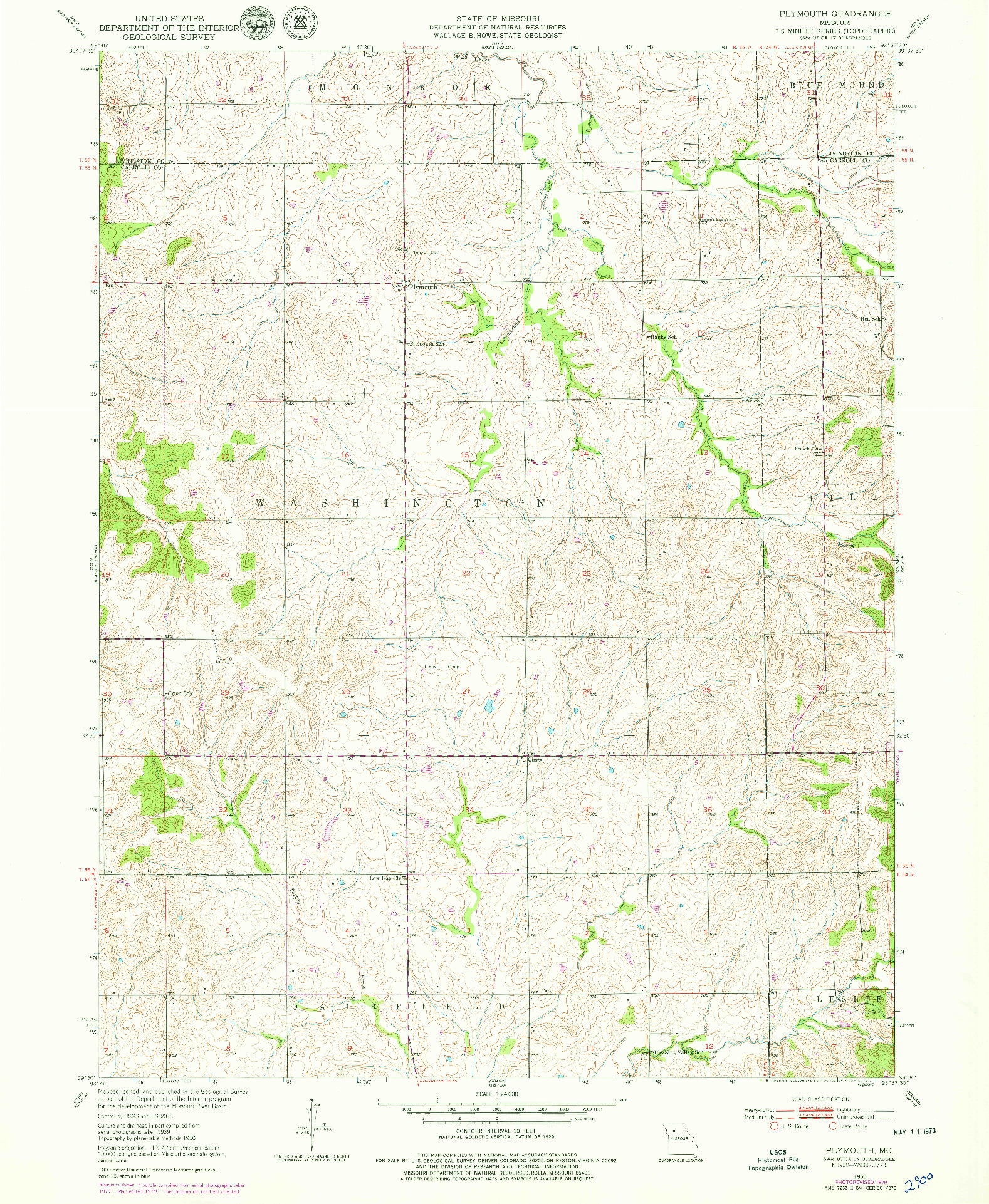 USGS 1:24000-SCALE QUADRANGLE FOR PLYMOUTH, MO 1950