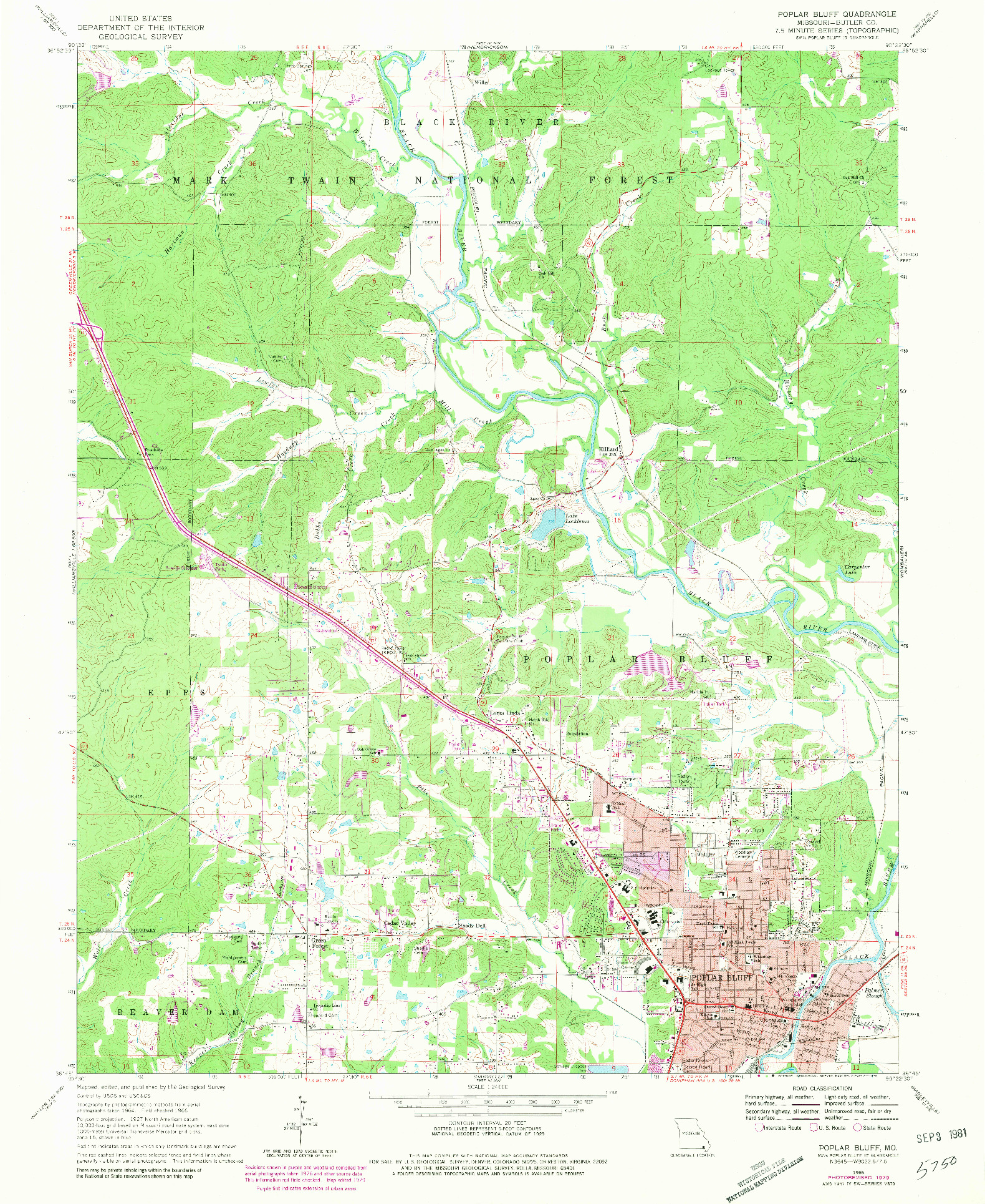 USGS 1:24000-SCALE QUADRANGLE FOR POPLAR BLUFF, MO 1966