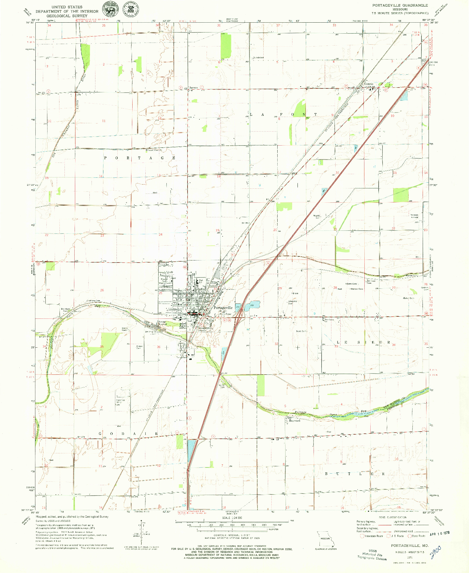 USGS 1:24000-SCALE QUADRANGLE FOR PORTAGEVILLE, MO 1971
