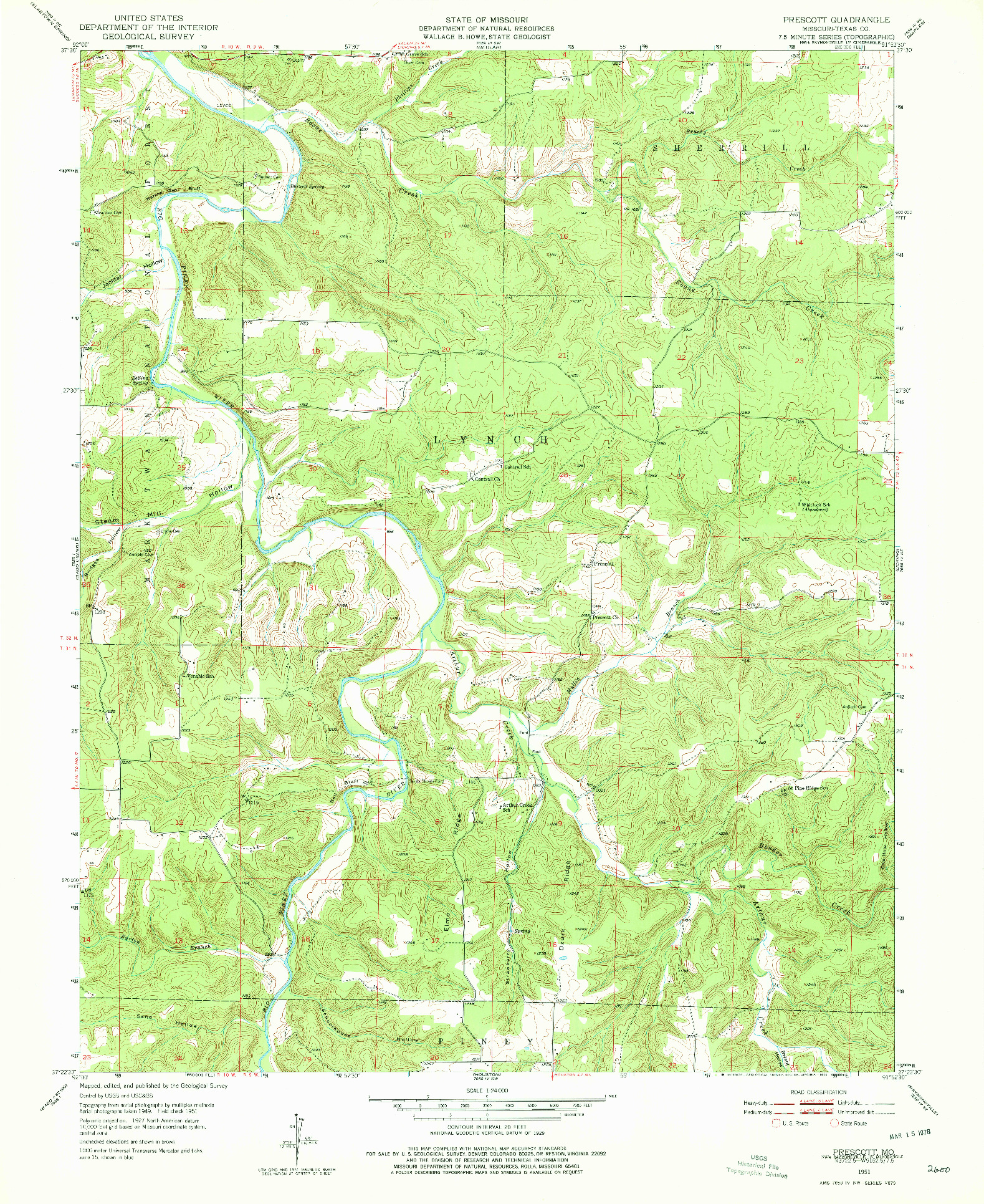 USGS 1:24000-SCALE QUADRANGLE FOR PRESCOTT, MO 1951