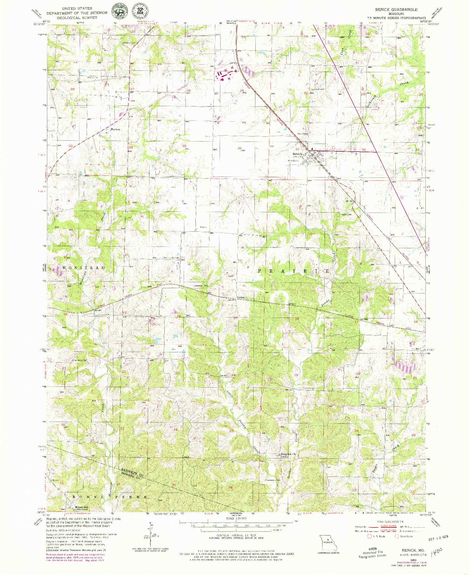 USGS 1:24000-SCALE QUADRANGLE FOR RENICK, MO 1953