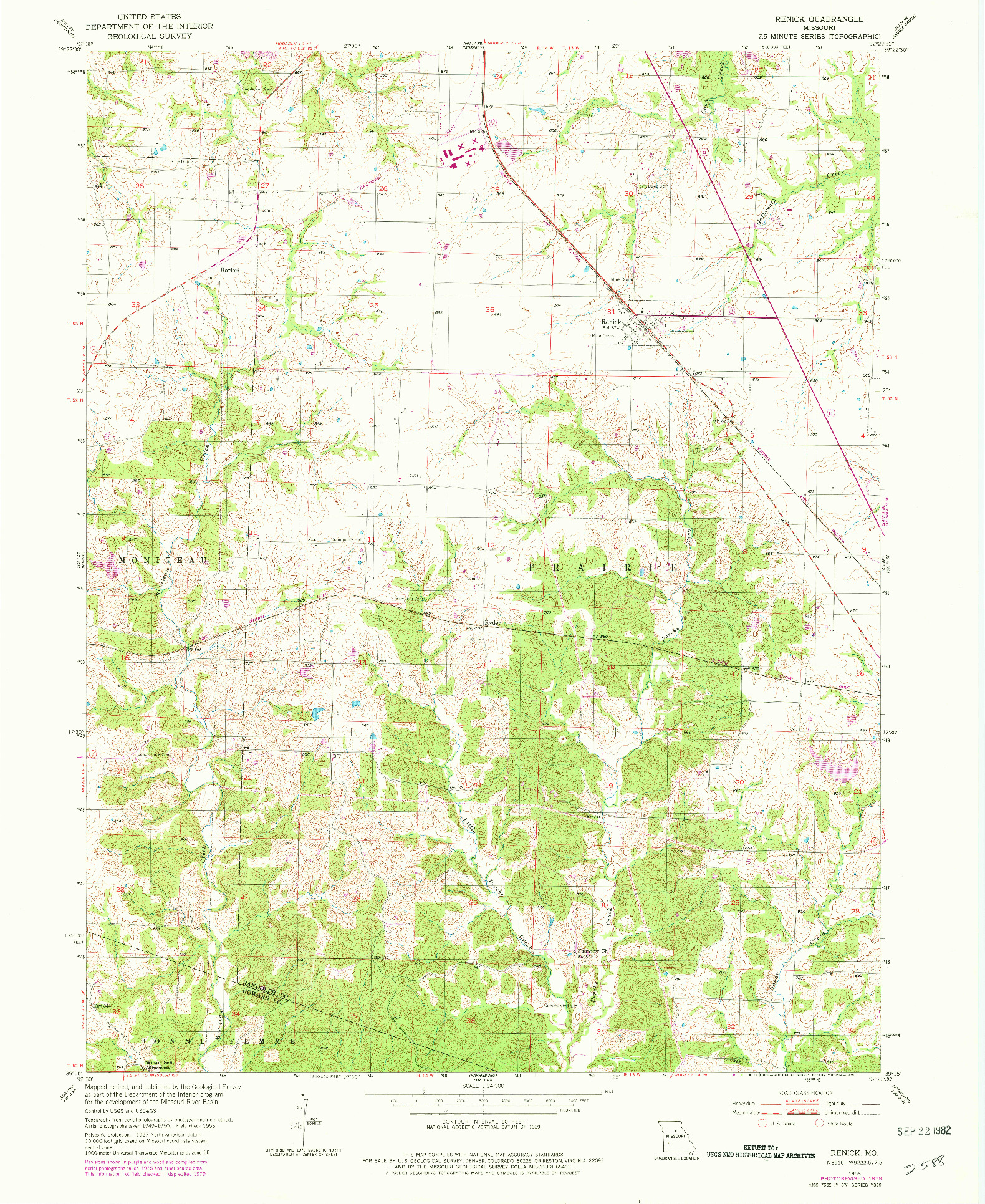 USGS 1:24000-SCALE QUADRANGLE FOR RENICK, MO 1953