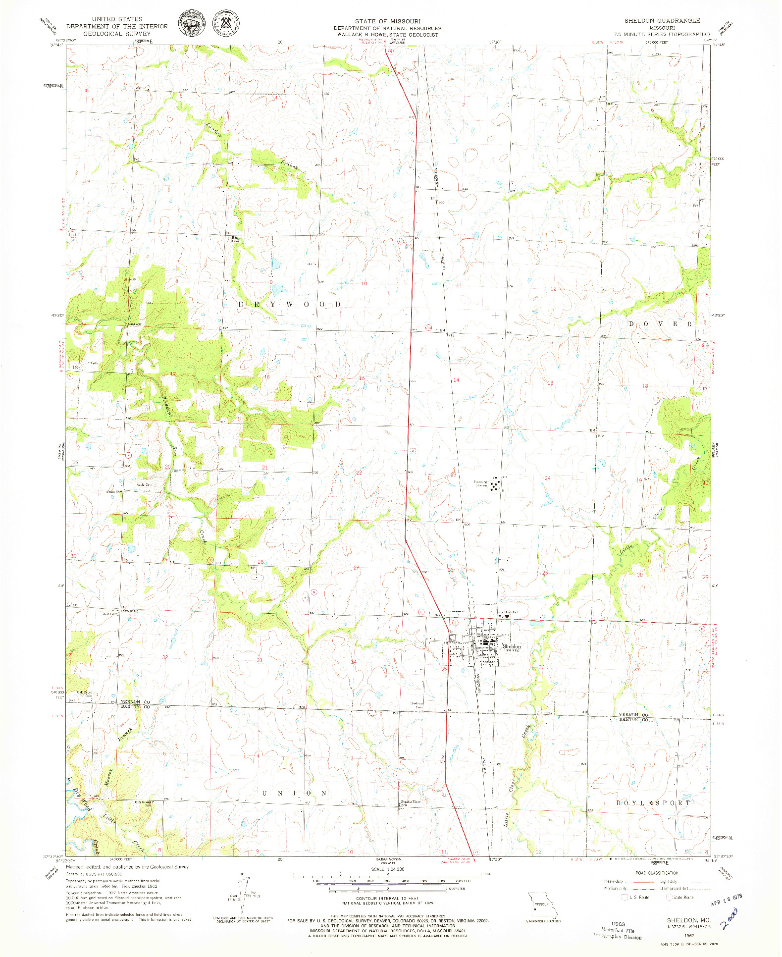 USGS 1:24000-SCALE QUADRANGLE FOR SHELDON, MO 1962