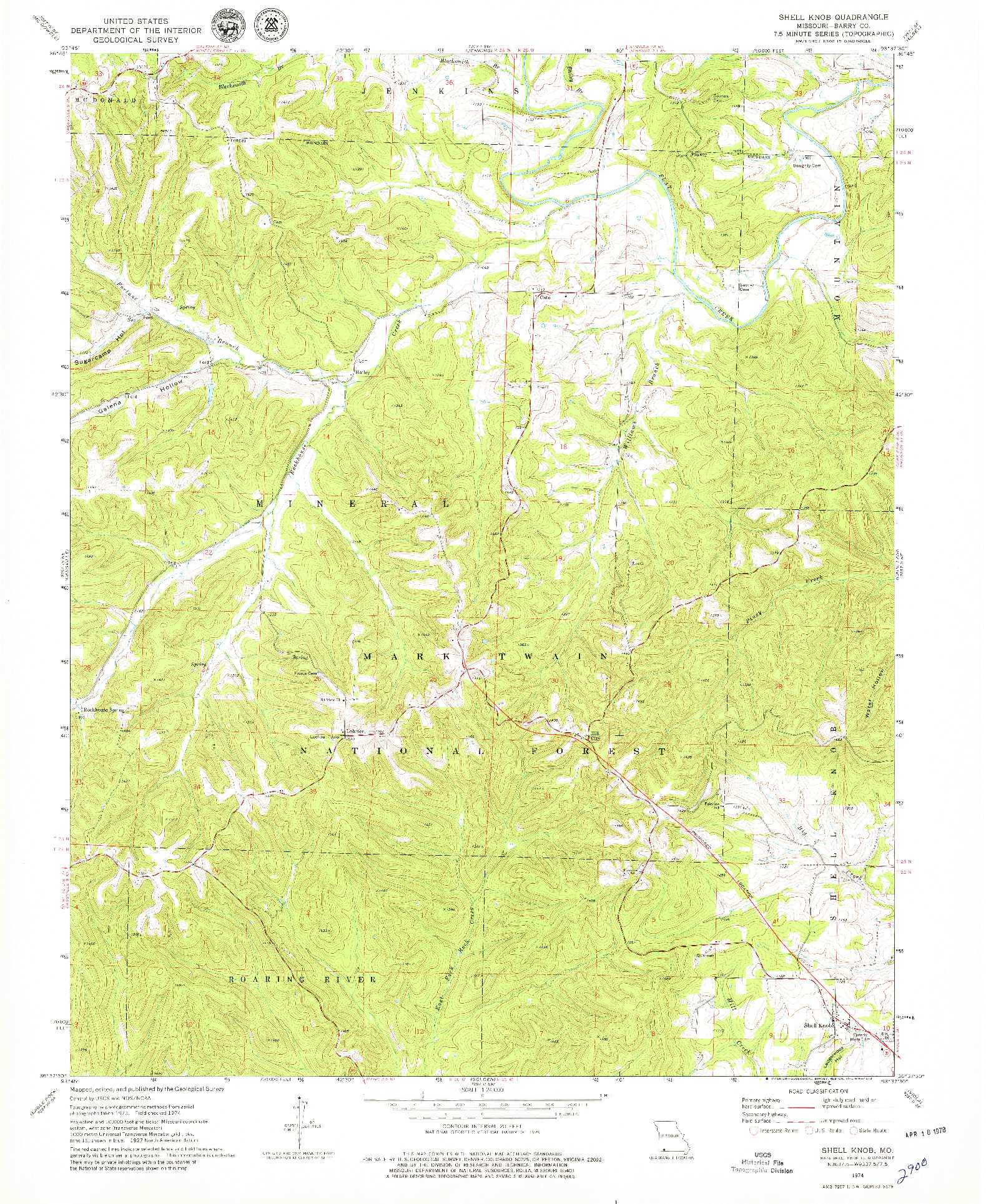 USGS 1:24000-SCALE QUADRANGLE FOR SHELL KNOB, MO 1974