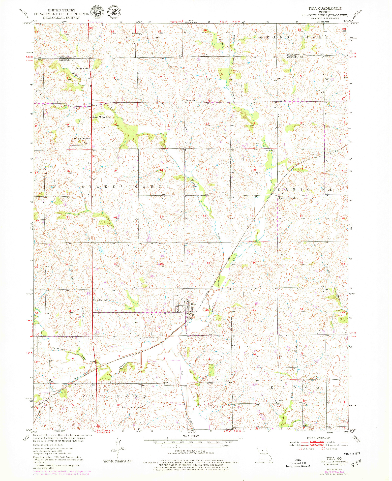 USGS 1:24000-SCALE QUADRANGLE FOR TINA, MO 1952