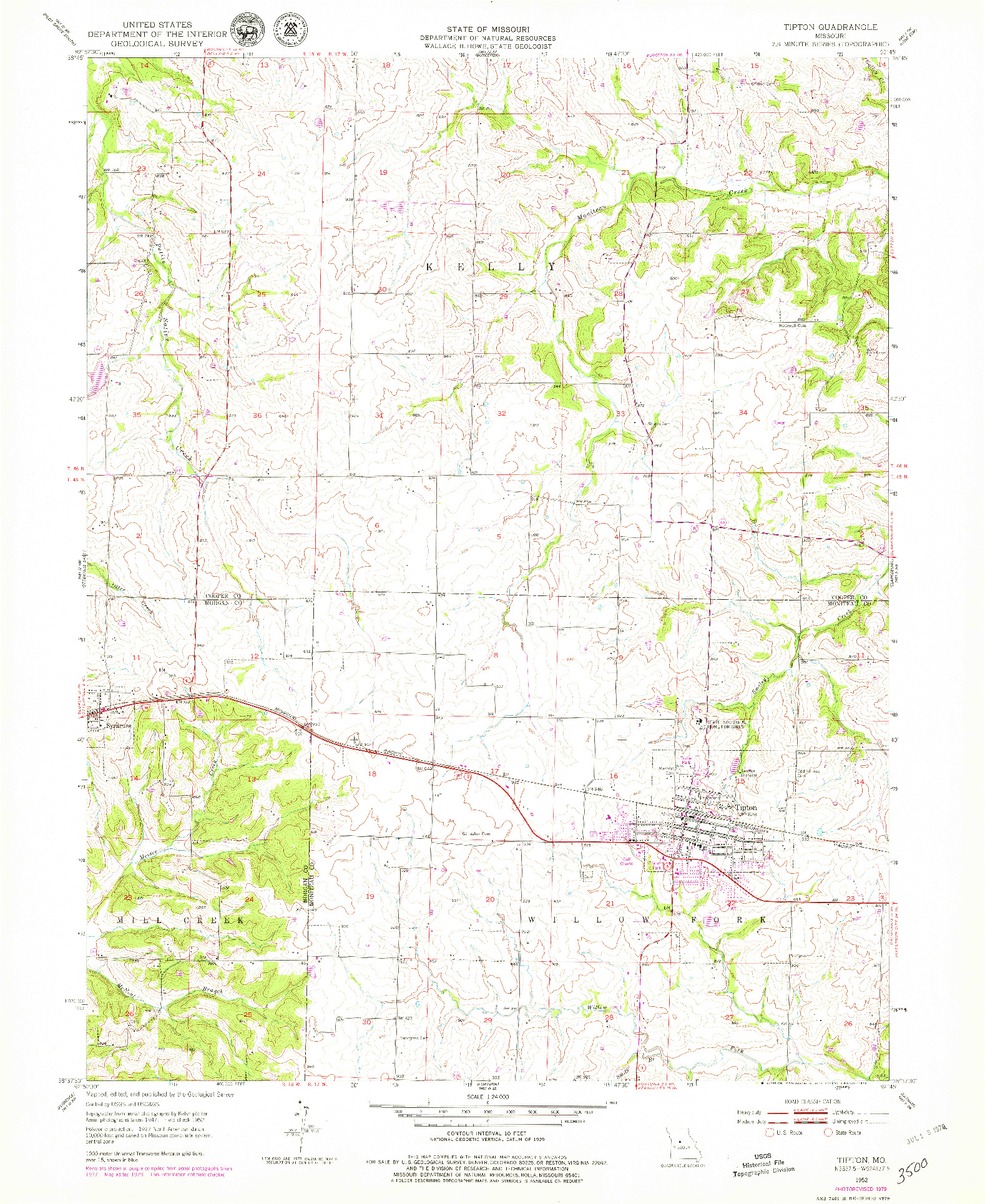 USGS 1:24000-SCALE QUADRANGLE FOR TIPTON, MO 1952