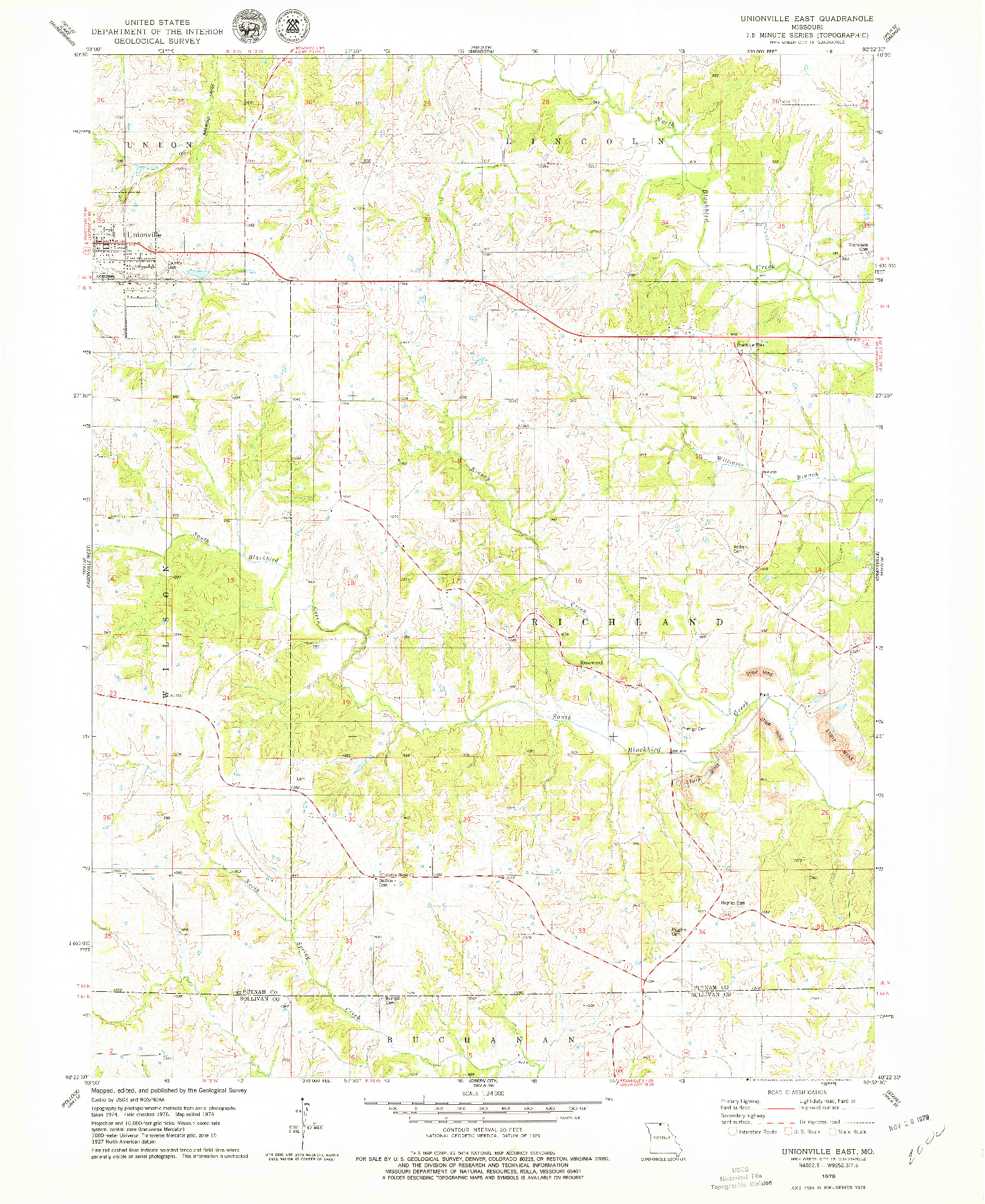 USGS 1:24000-SCALE QUADRANGLE FOR UNIONVILLE EAST, MO 1979