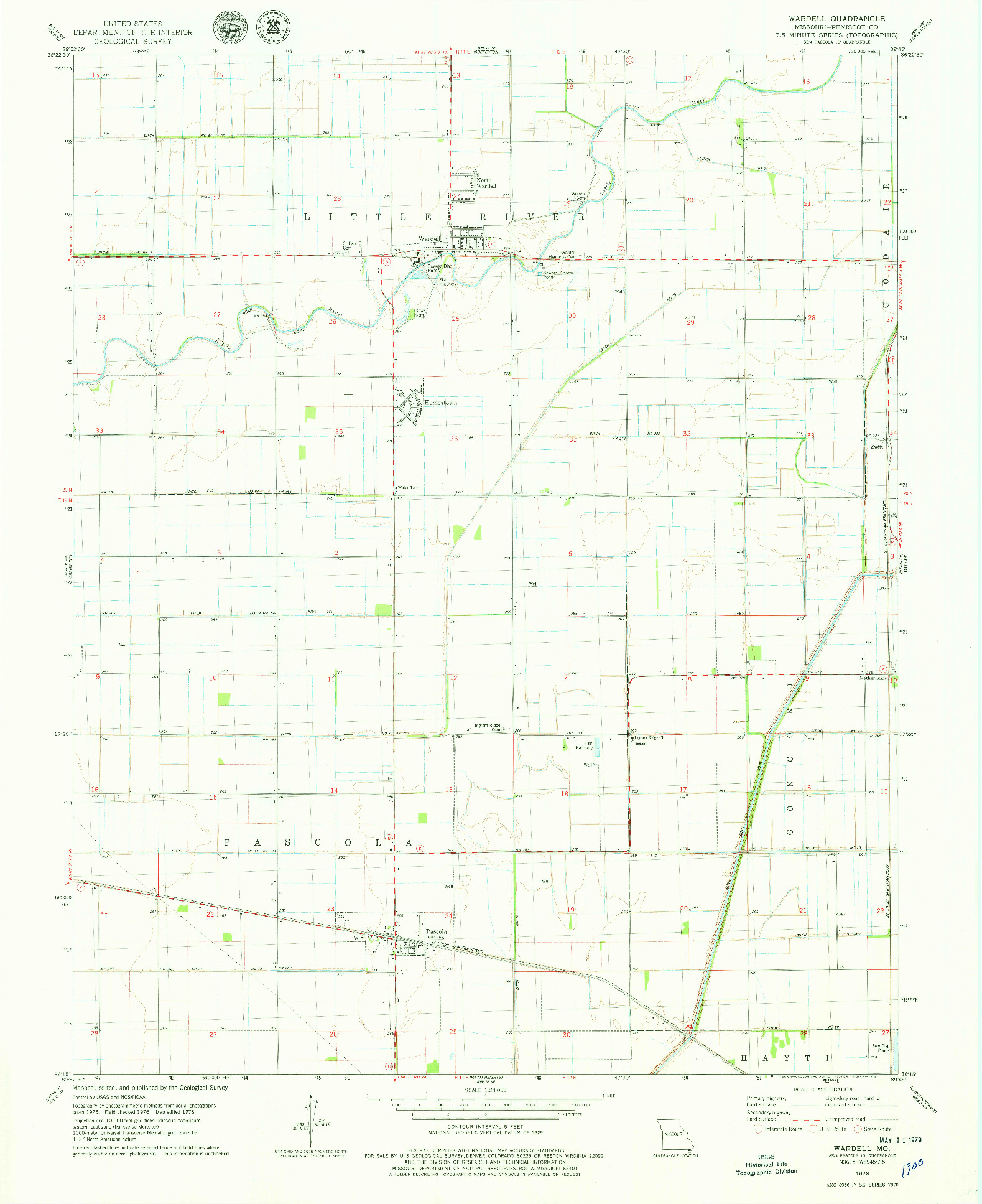 USGS 1:24000-SCALE QUADRANGLE FOR WARDELL, MO 1978