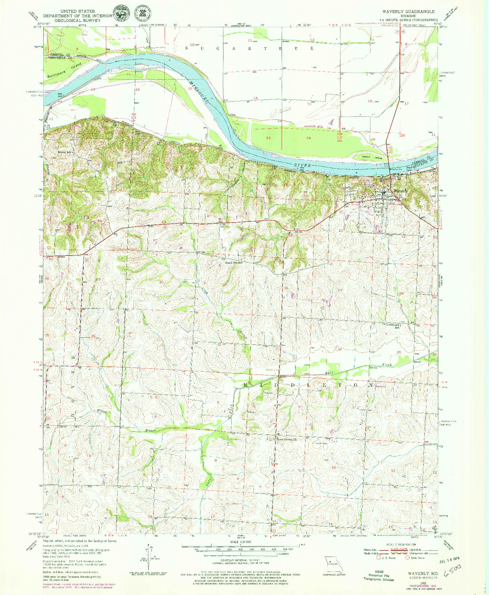 USGS 1:24000-SCALE QUADRANGLE FOR WAVERLY, MO 1951