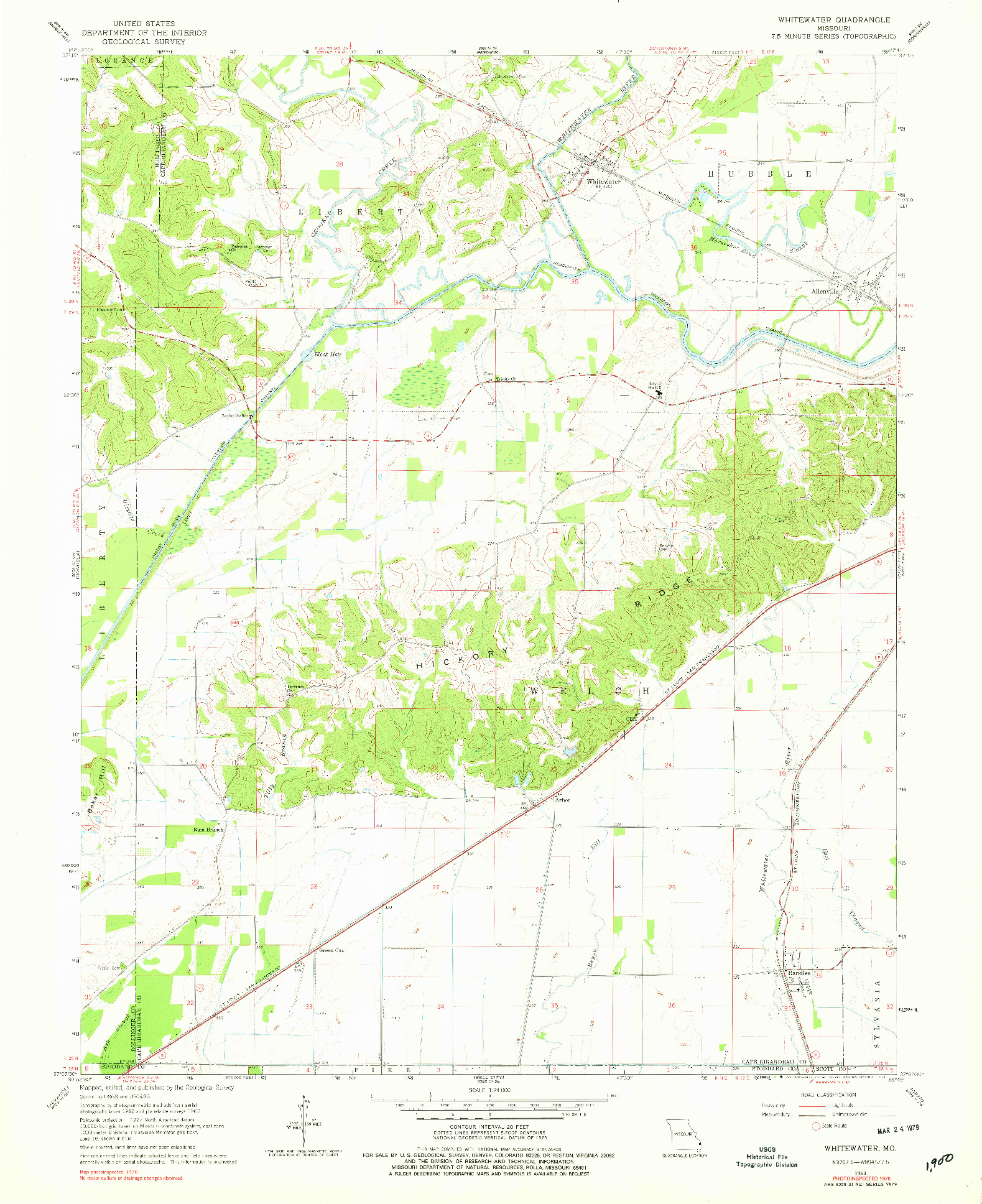 USGS 1:24000-SCALE QUADRANGLE FOR WHITEWATER, MO 1963