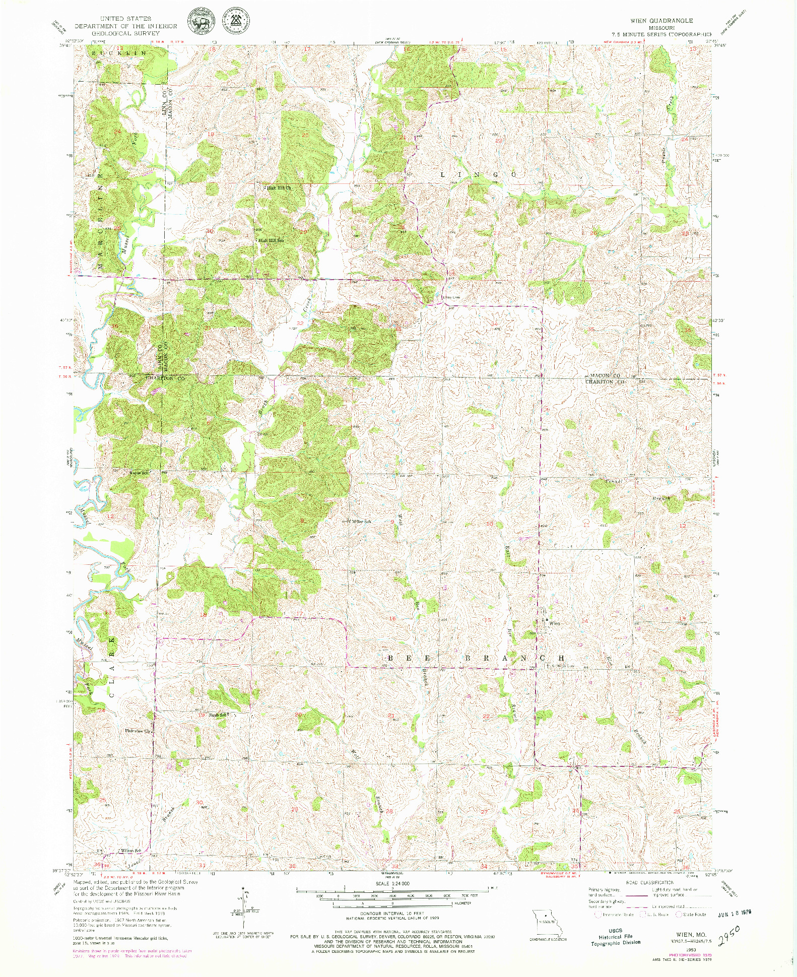 USGS 1:24000-SCALE QUADRANGLE FOR WIEN, MO 1953