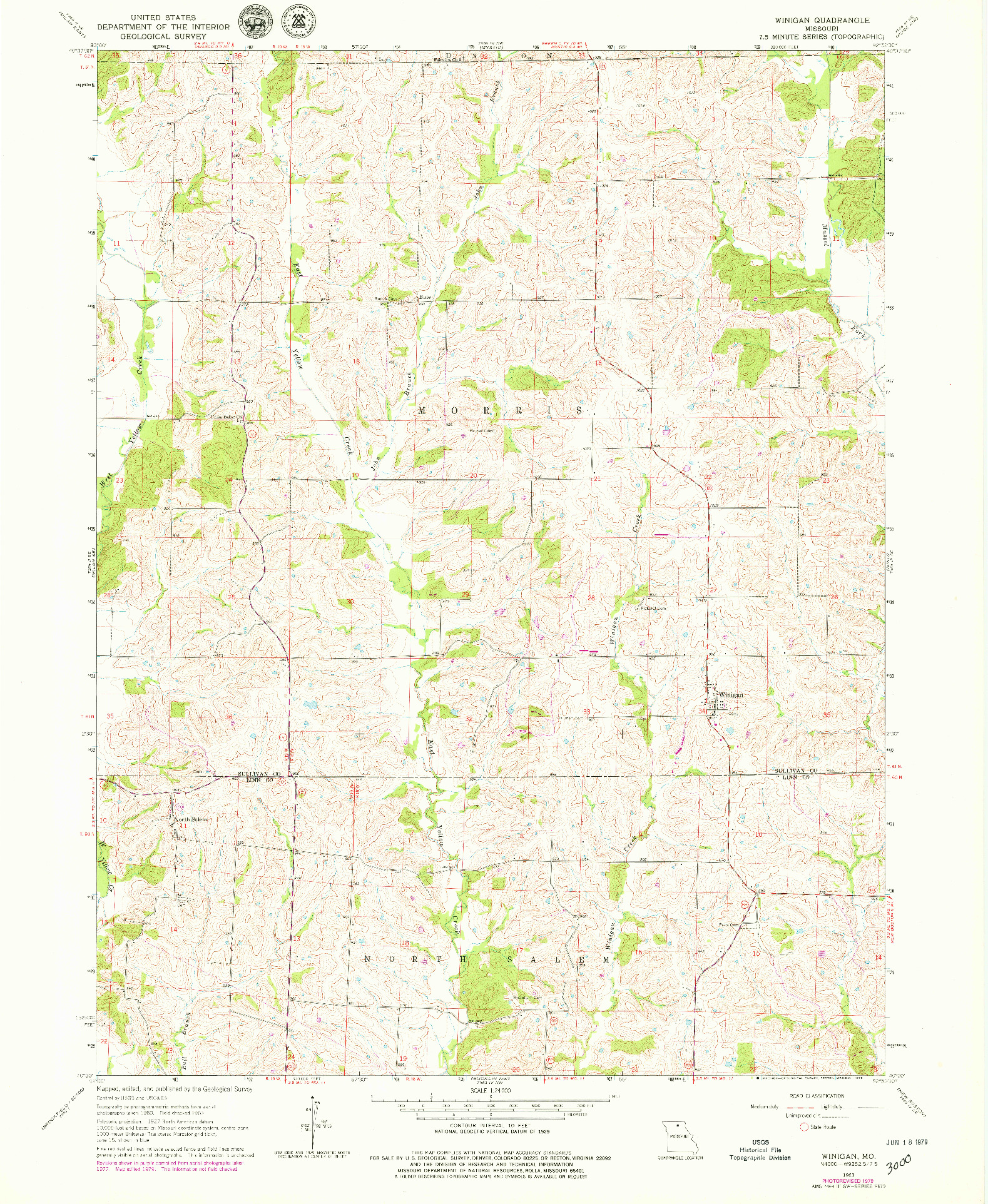 USGS 1:24000-SCALE QUADRANGLE FOR WINIGAN, MO 1963