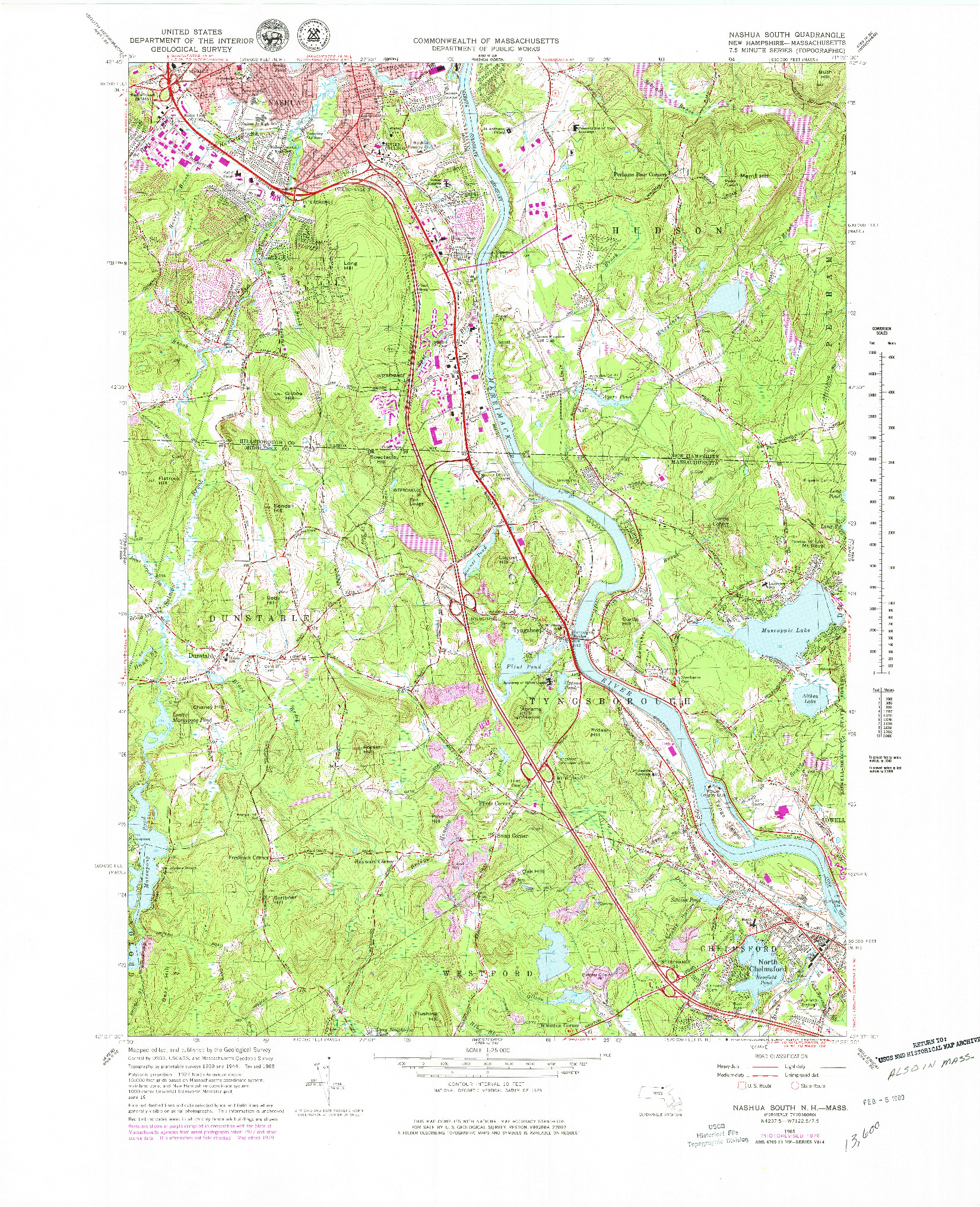 USGS 1:24000-SCALE QUADRANGLE FOR NASHUA SOUTH, NH 1965