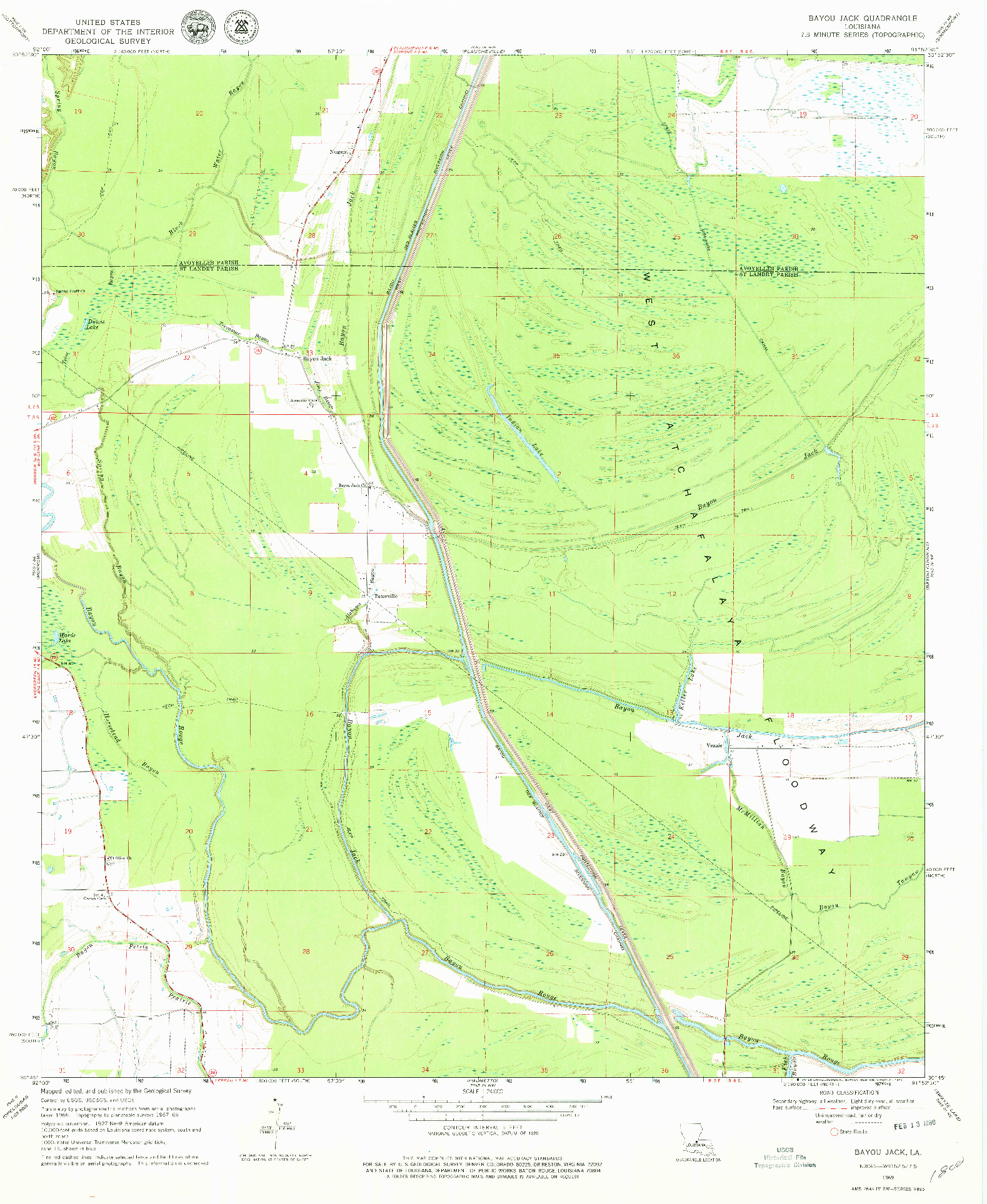 USGS 1:24000-SCALE QUADRANGLE FOR BAYOU JACK, LA 1969