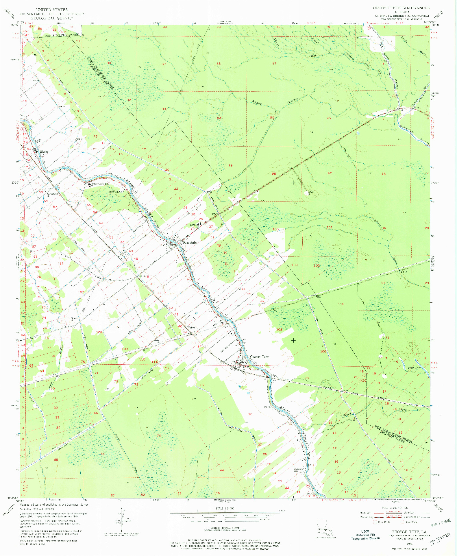 USGS 1:24000-SCALE QUADRANGLE FOR GROSSE TETE, LA 1954