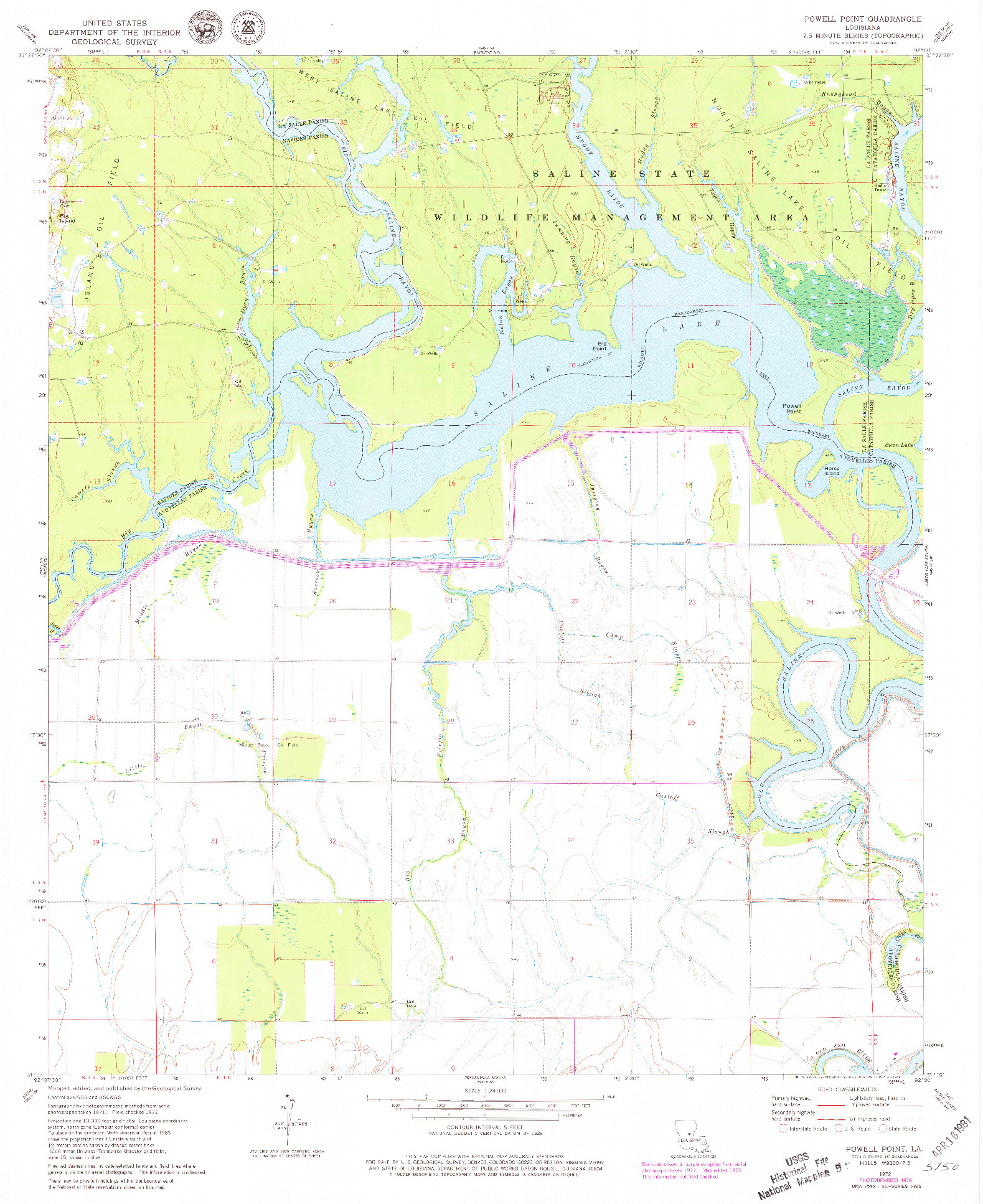 USGS 1:24000-SCALE QUADRANGLE FOR POWELL POINT, LA 1972