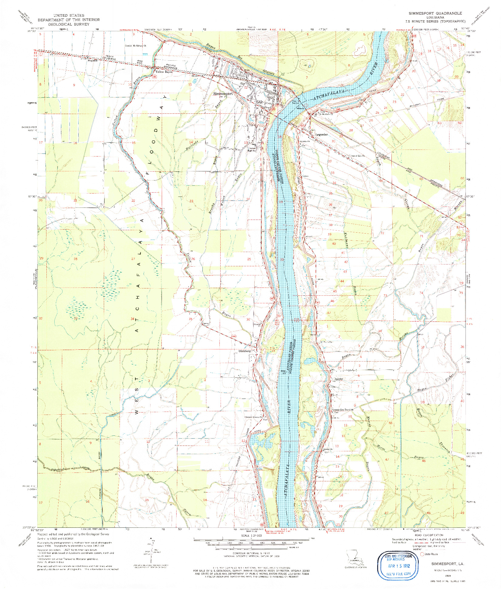 USGS 1:24000-SCALE QUADRANGLE FOR SIMMESPORT, LA 1969