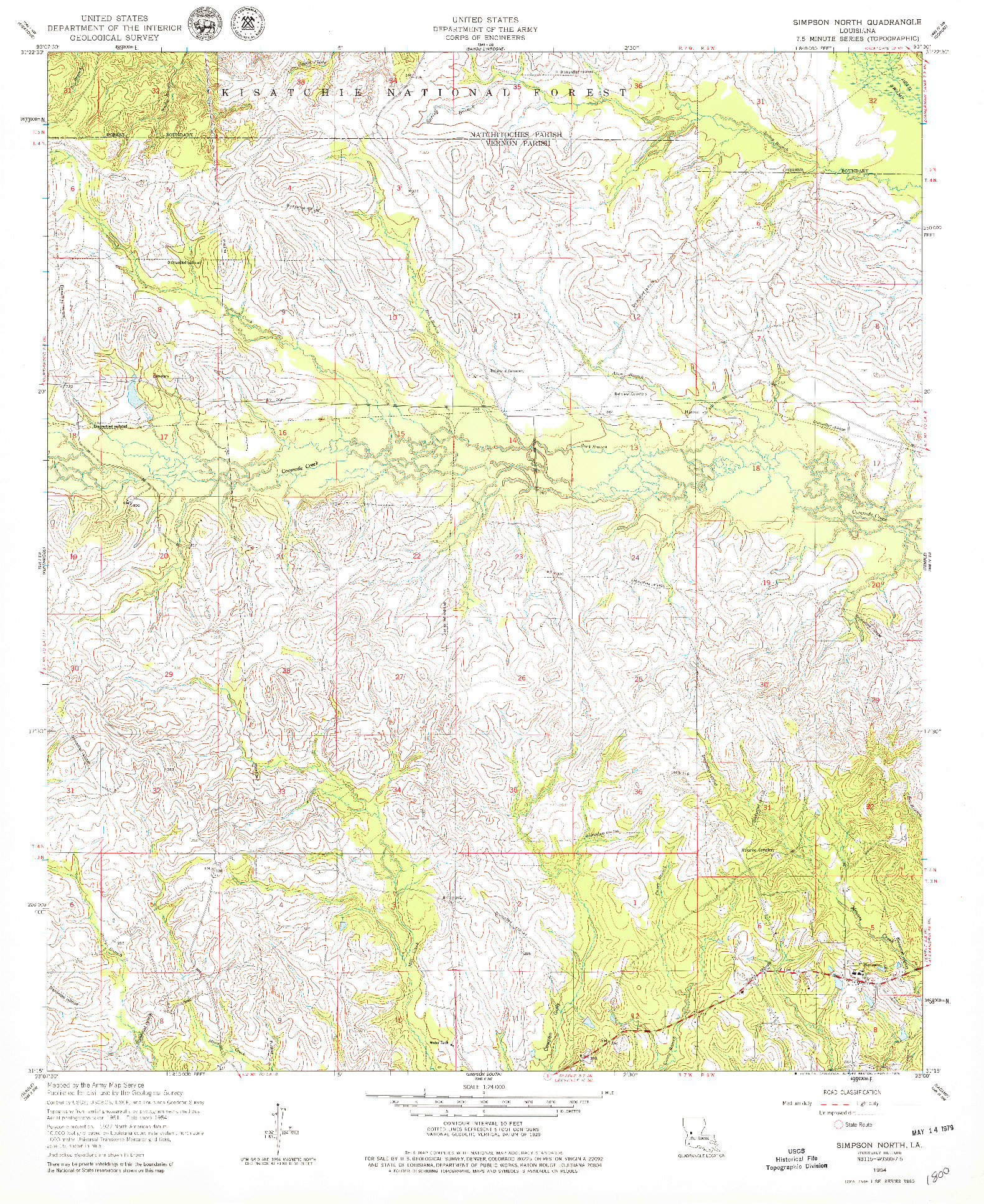 USGS 1:24000-SCALE QUADRANGLE FOR SIMPSON NORTH, LA 1954