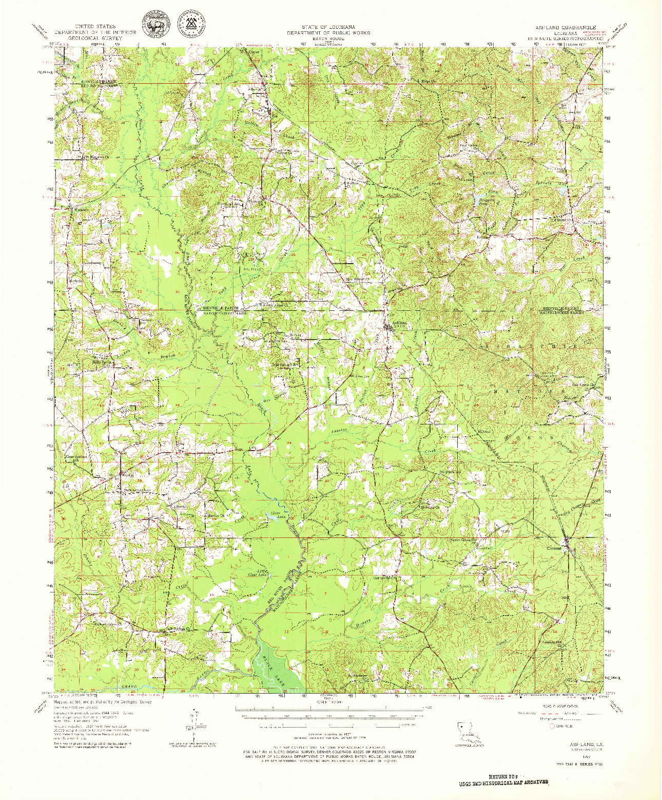 USGS 1:62500-SCALE QUADRANGLE FOR ASHLAND, LA 1957