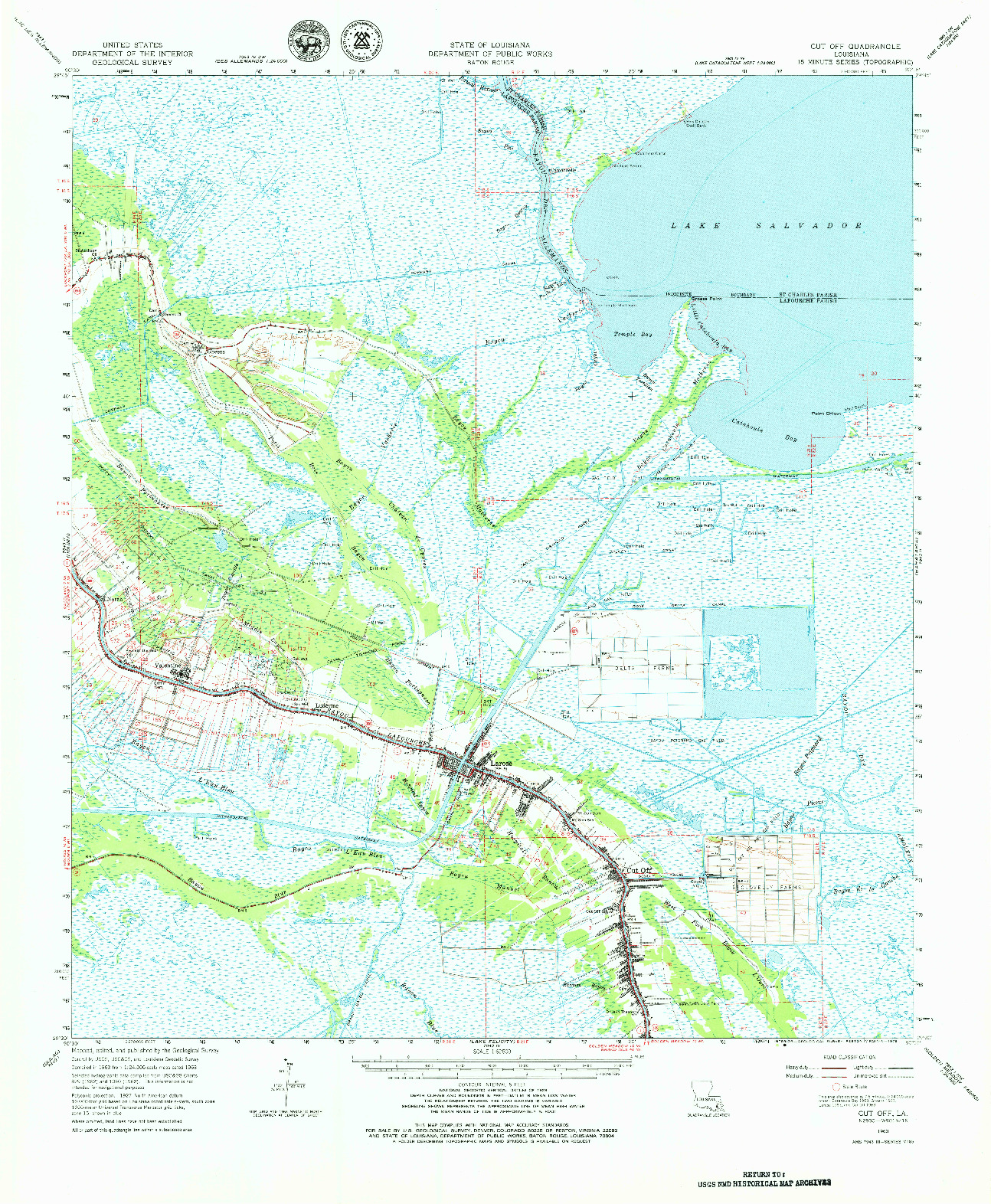 USGS 1:62500-SCALE QUADRANGLE FOR CUT OFF, LA 1963