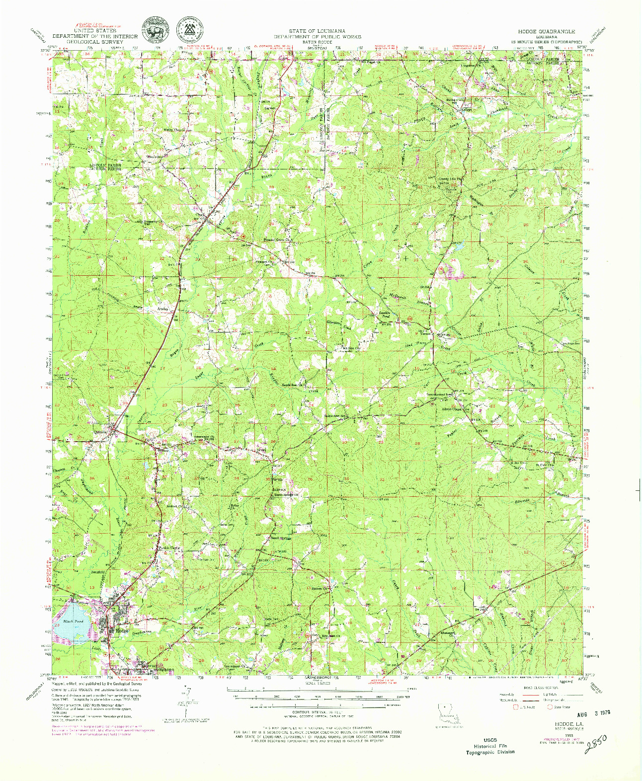 USGS 1:62500-SCALE QUADRANGLE FOR HODGE, LA 1953