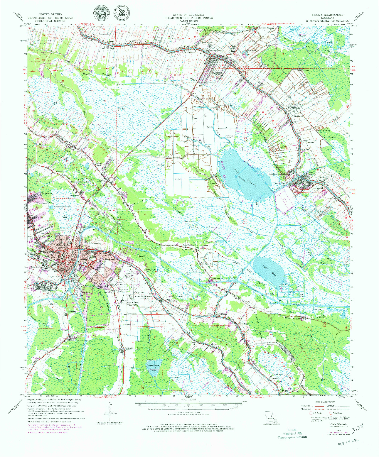 USGS 1:62500-SCALE QUADRANGLE FOR HOUMA, LA 1963