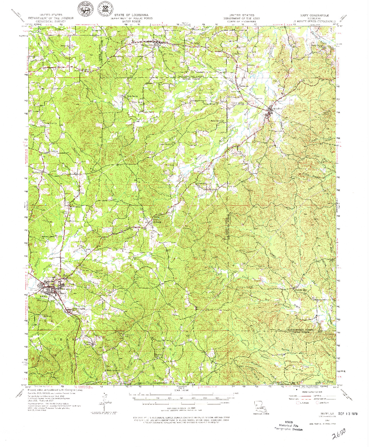 USGS 1:62500-SCALE QUADRANGLE FOR MANY, LA 1957