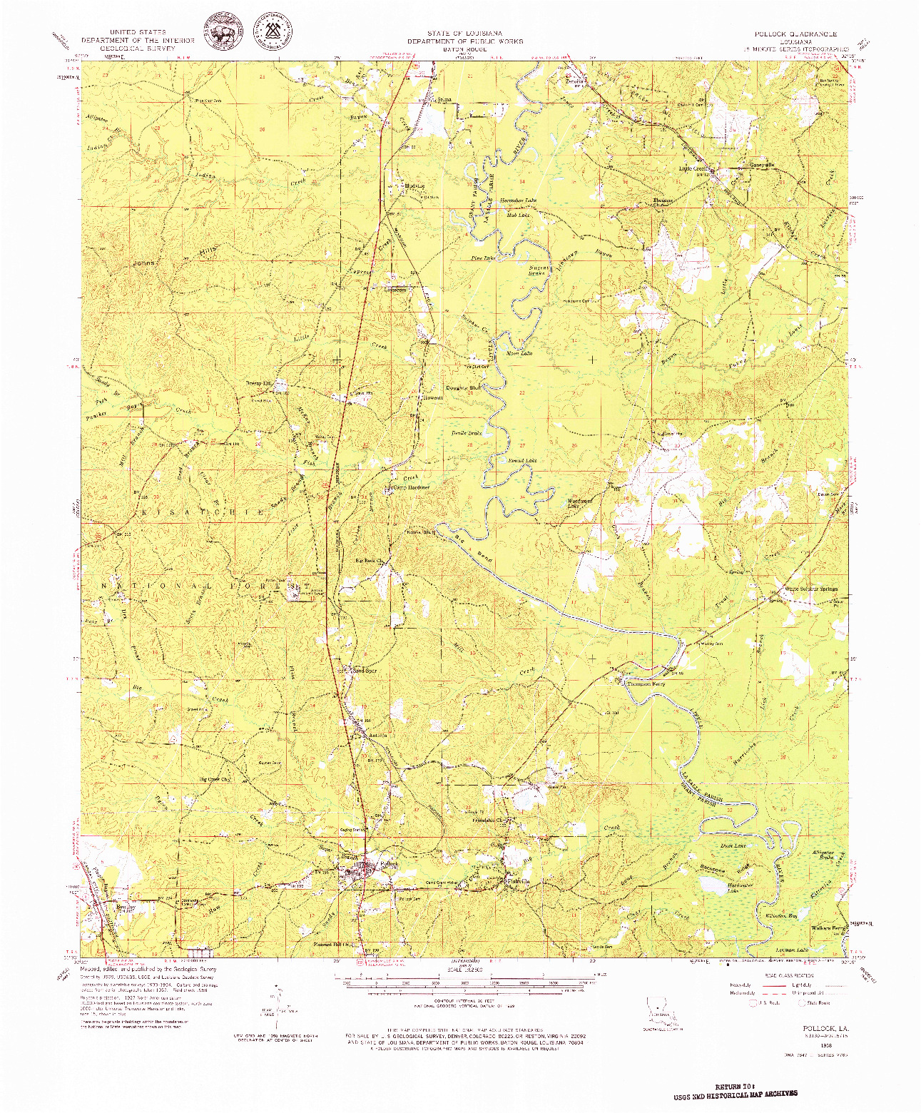 USGS 1:62500-SCALE QUADRANGLE FOR POLLOCK, LA 1958