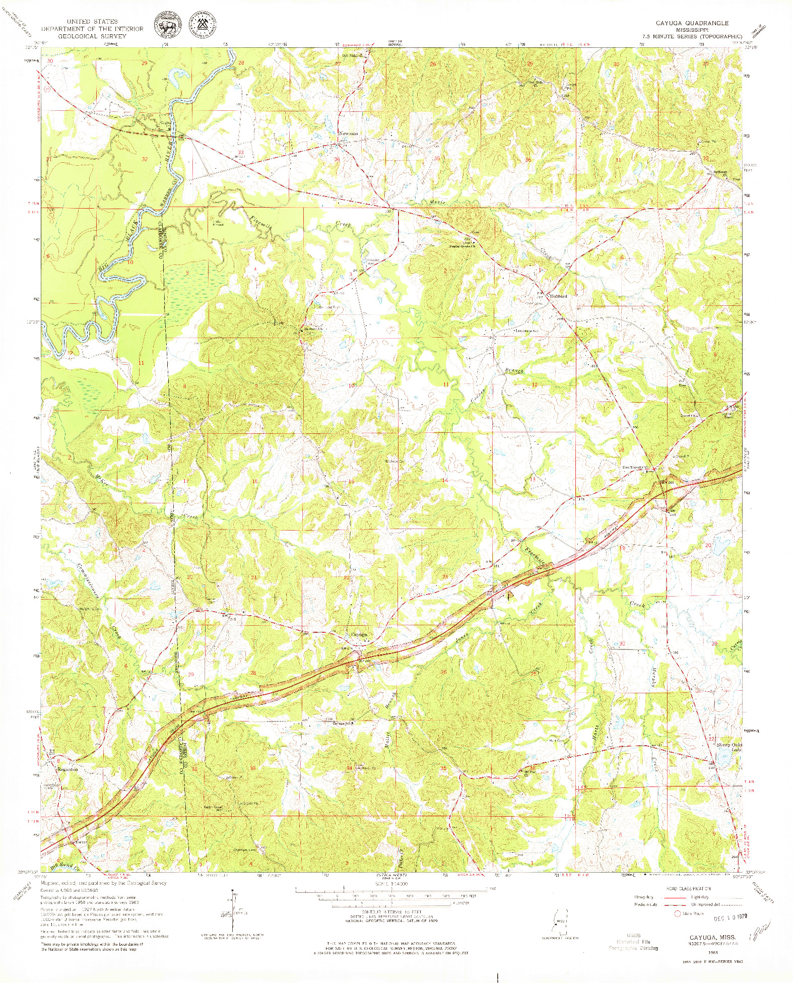 USGS 1:24000-SCALE QUADRANGLE FOR CAYUGA, MS 1963