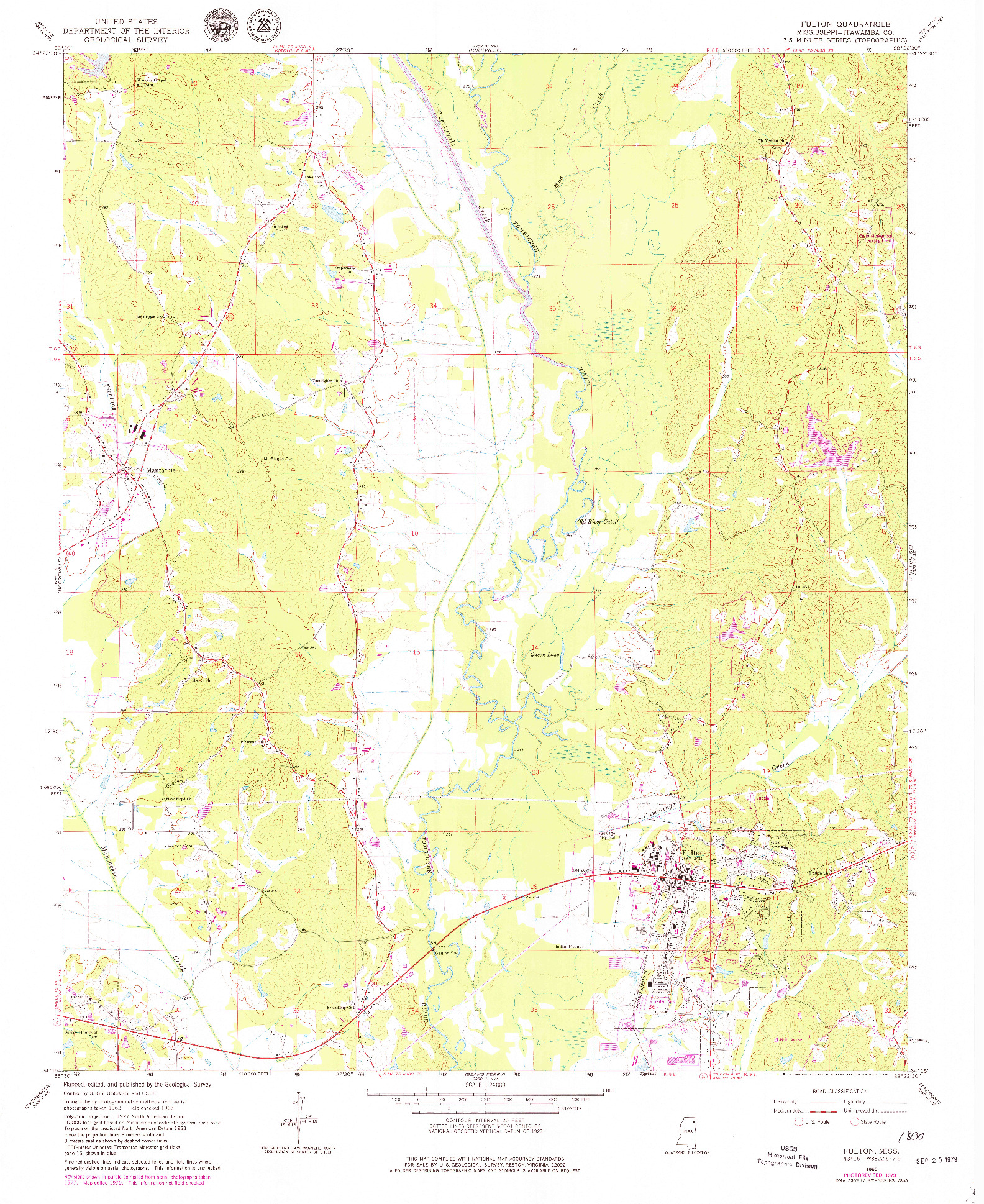 USGS 1:24000-SCALE QUADRANGLE FOR FULTON, MS 1965