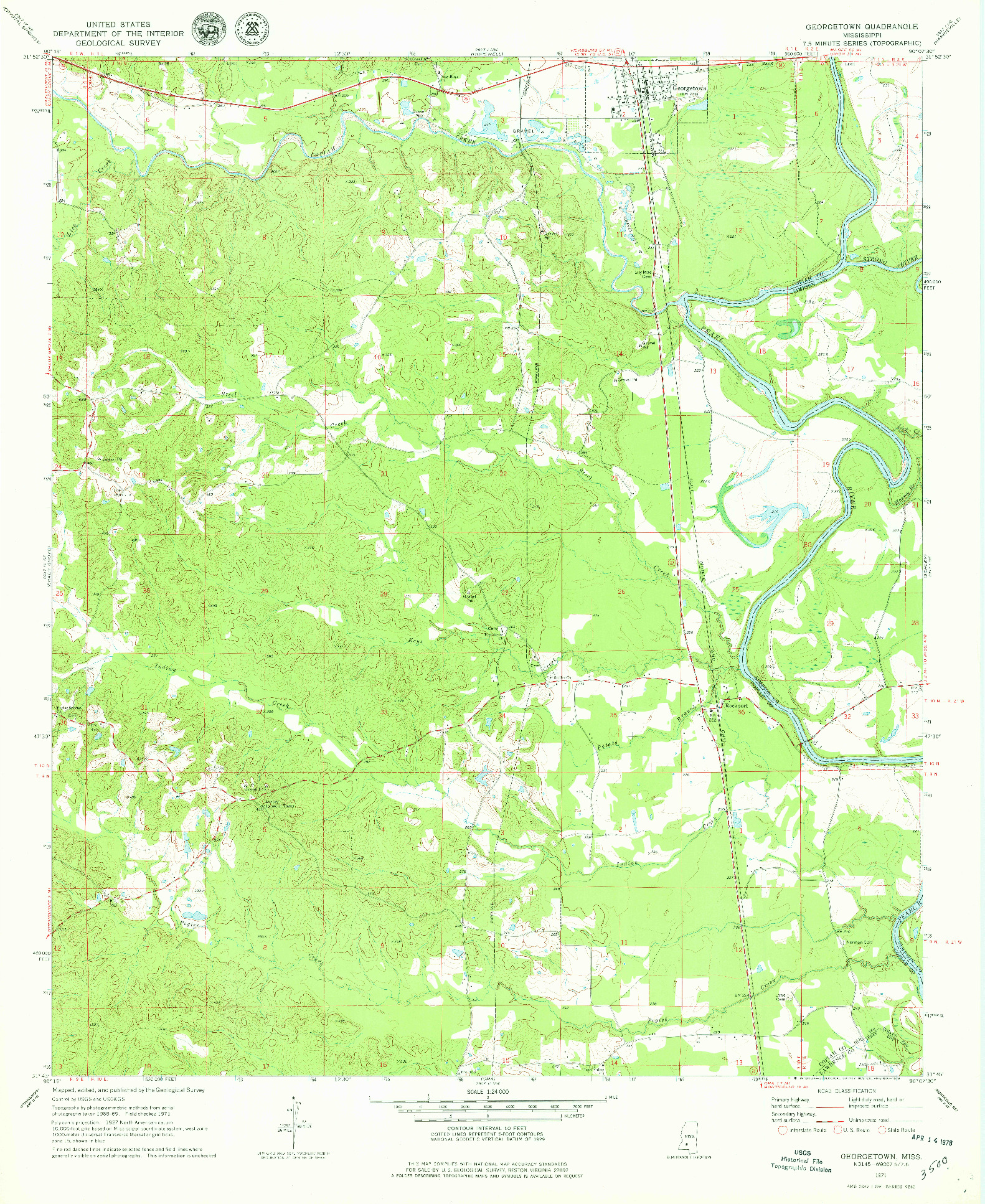 USGS 1:24000-SCALE QUADRANGLE FOR GEORGETOWN, MS 1971