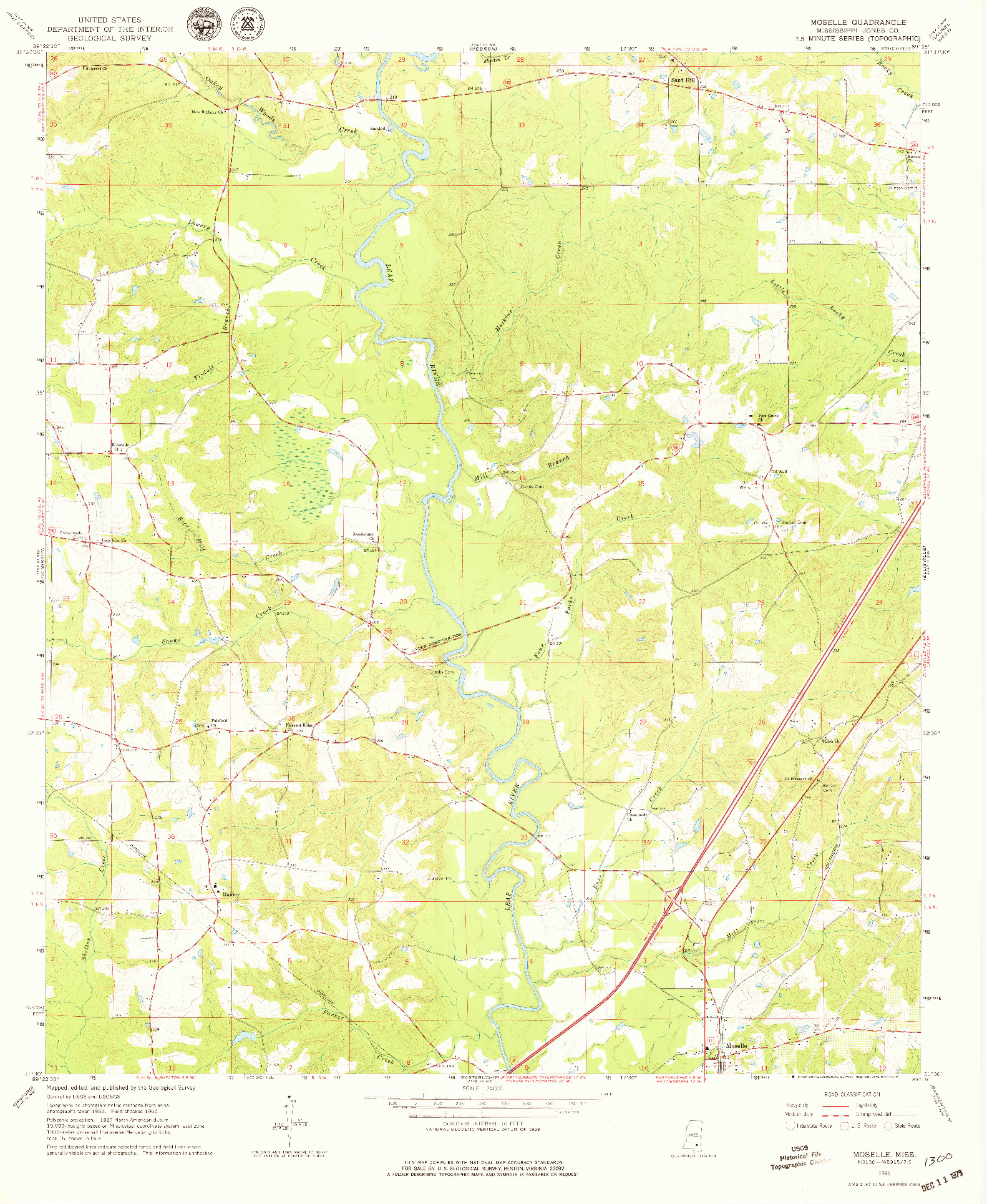 USGS 1:24000-SCALE QUADRANGLE FOR MOSELLE, MS 1965