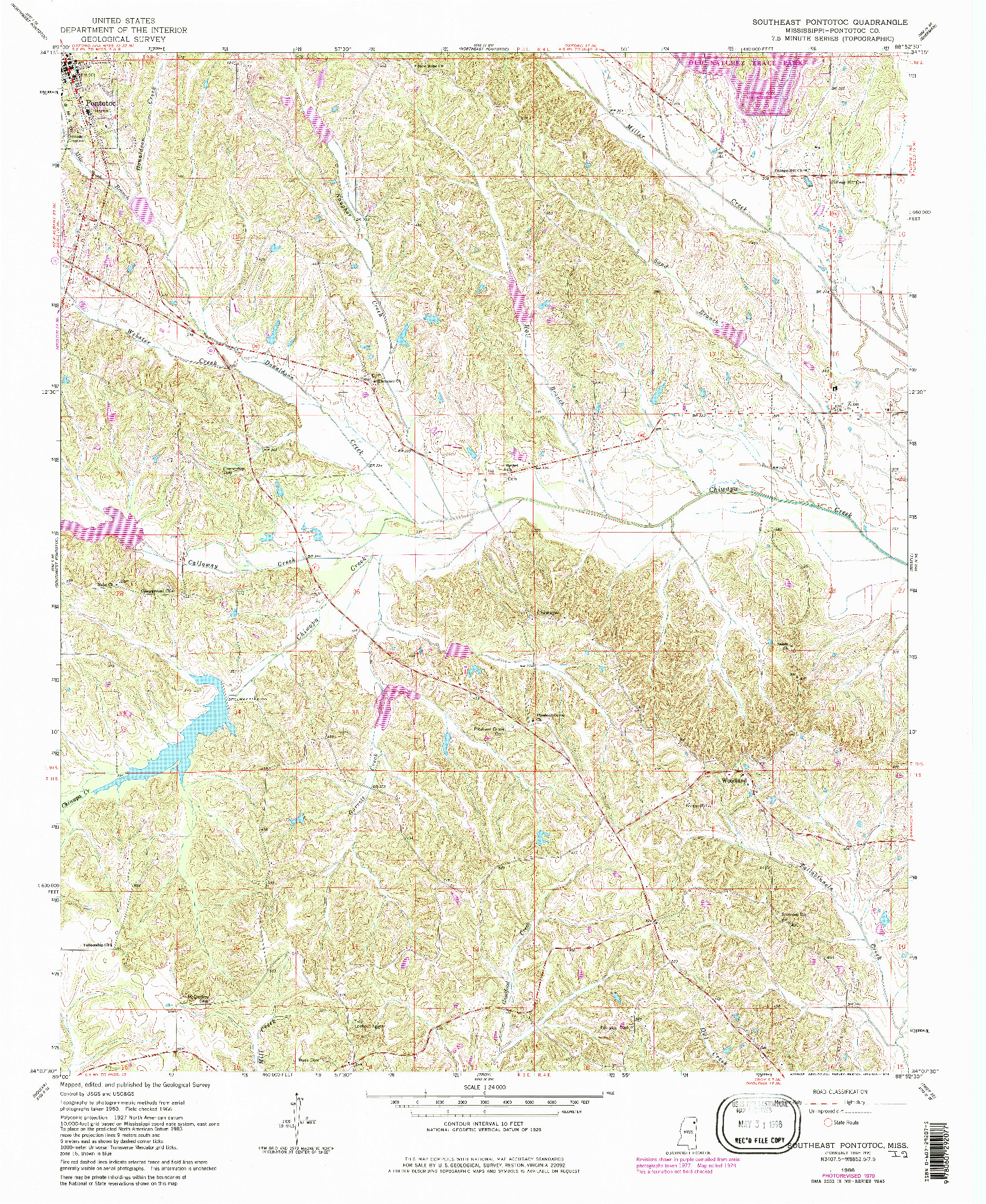 USGS 1:24000-SCALE QUADRANGLE FOR SOUTHEAST PONTOTOC, MS 1966