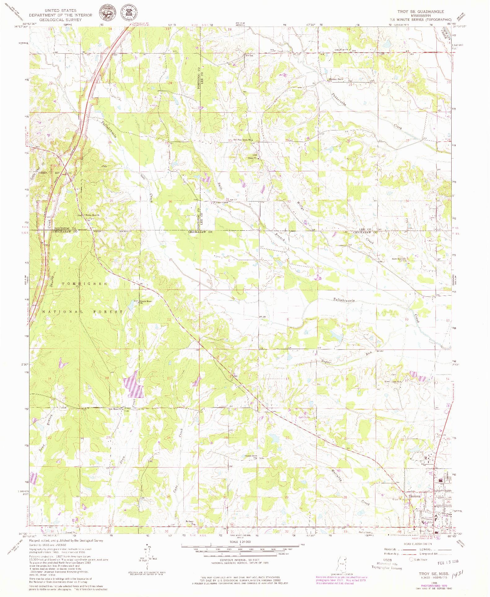 USGS 1:24000-SCALE QUADRANGLE FOR TROY SE, MS 1966