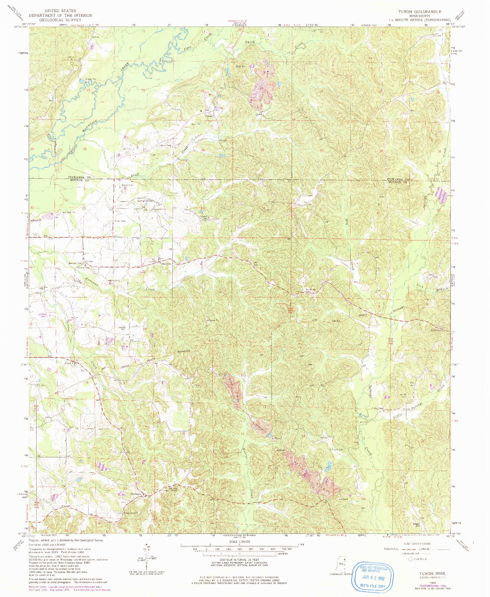 USGS 1:24000-SCALE QUADRANGLE FOR TURON, MS 1966