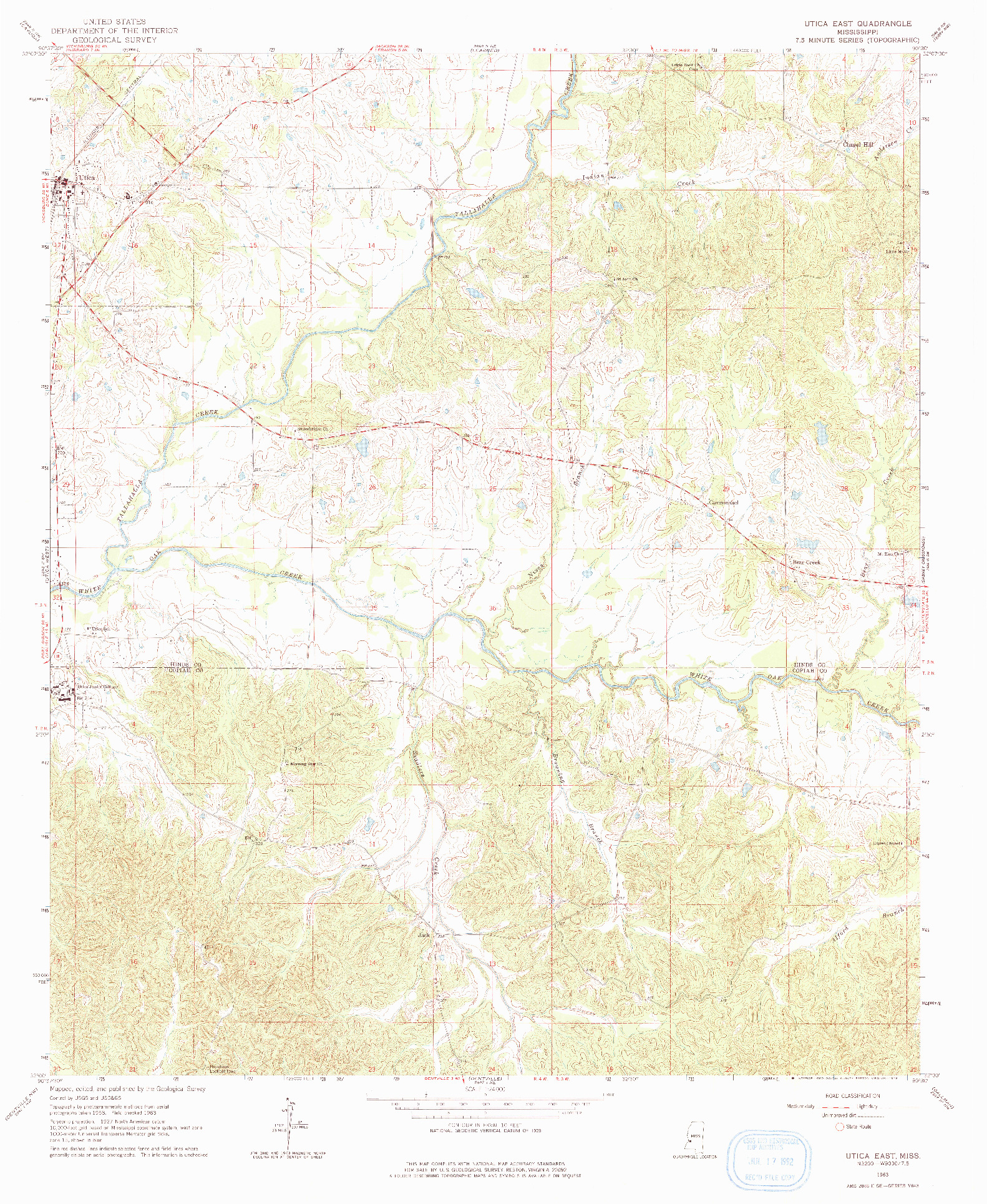 USGS 1:24000-SCALE QUADRANGLE FOR UTICA EAST, MS 1963