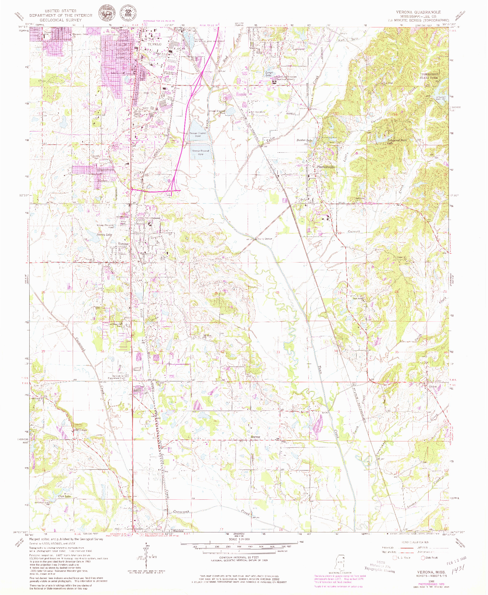 USGS 1:24000-SCALE QUADRANGLE FOR VERONA, MS 1966