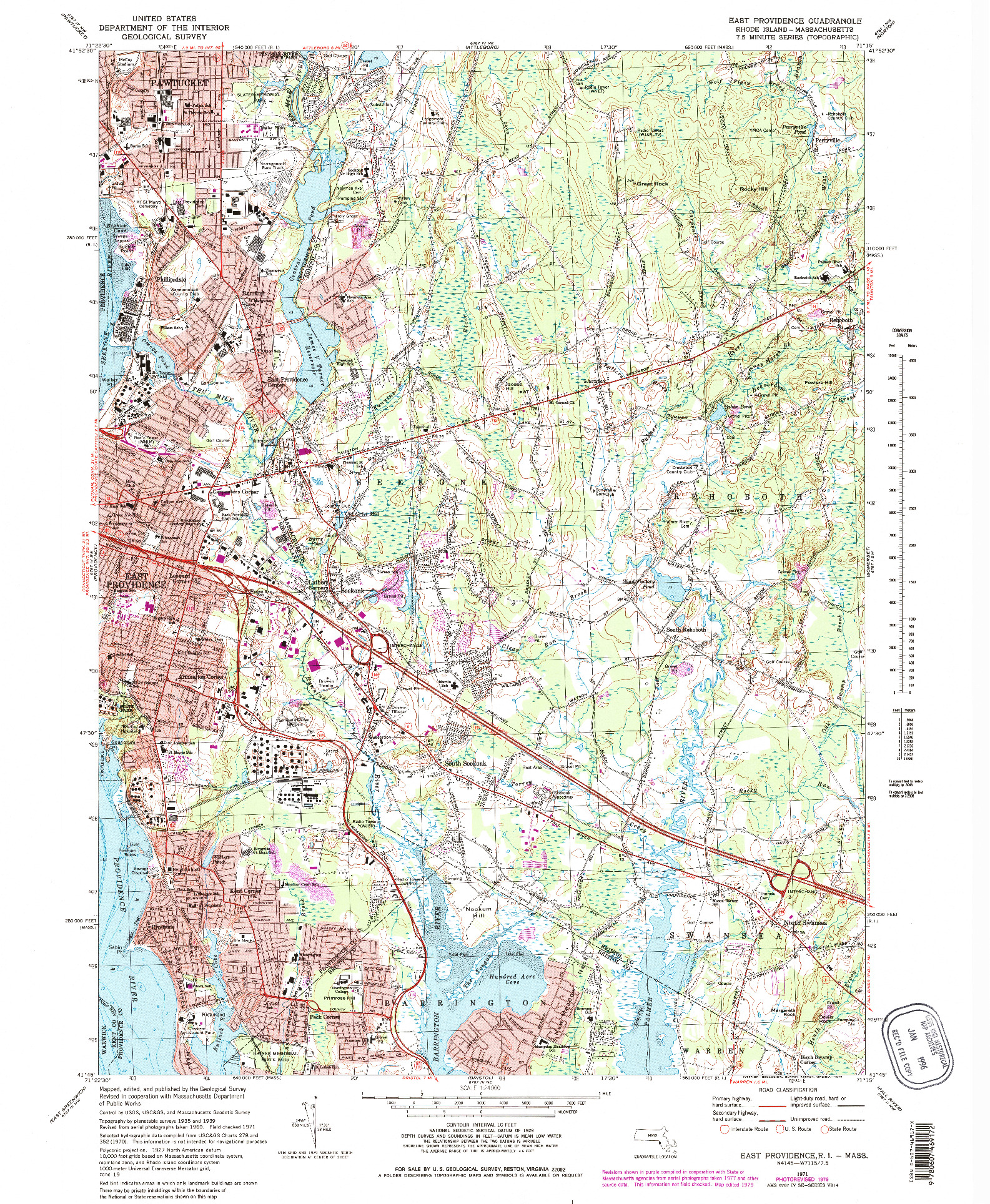 USGS 1:24000-SCALE QUADRANGLE FOR EAST PROVIDENCE, RI 1971