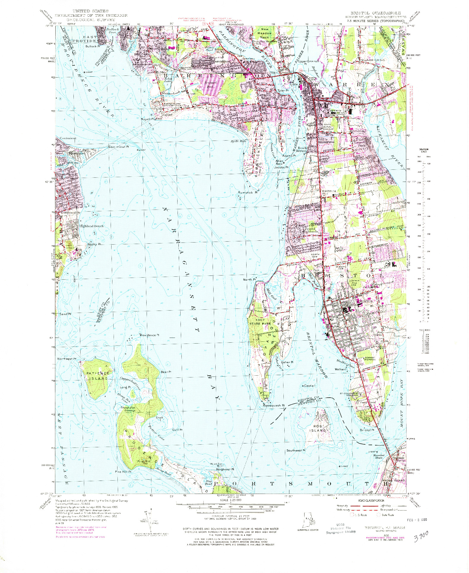 USGS 1:25000-SCALE QUADRANGLE FOR BRISTOL, RI 1955