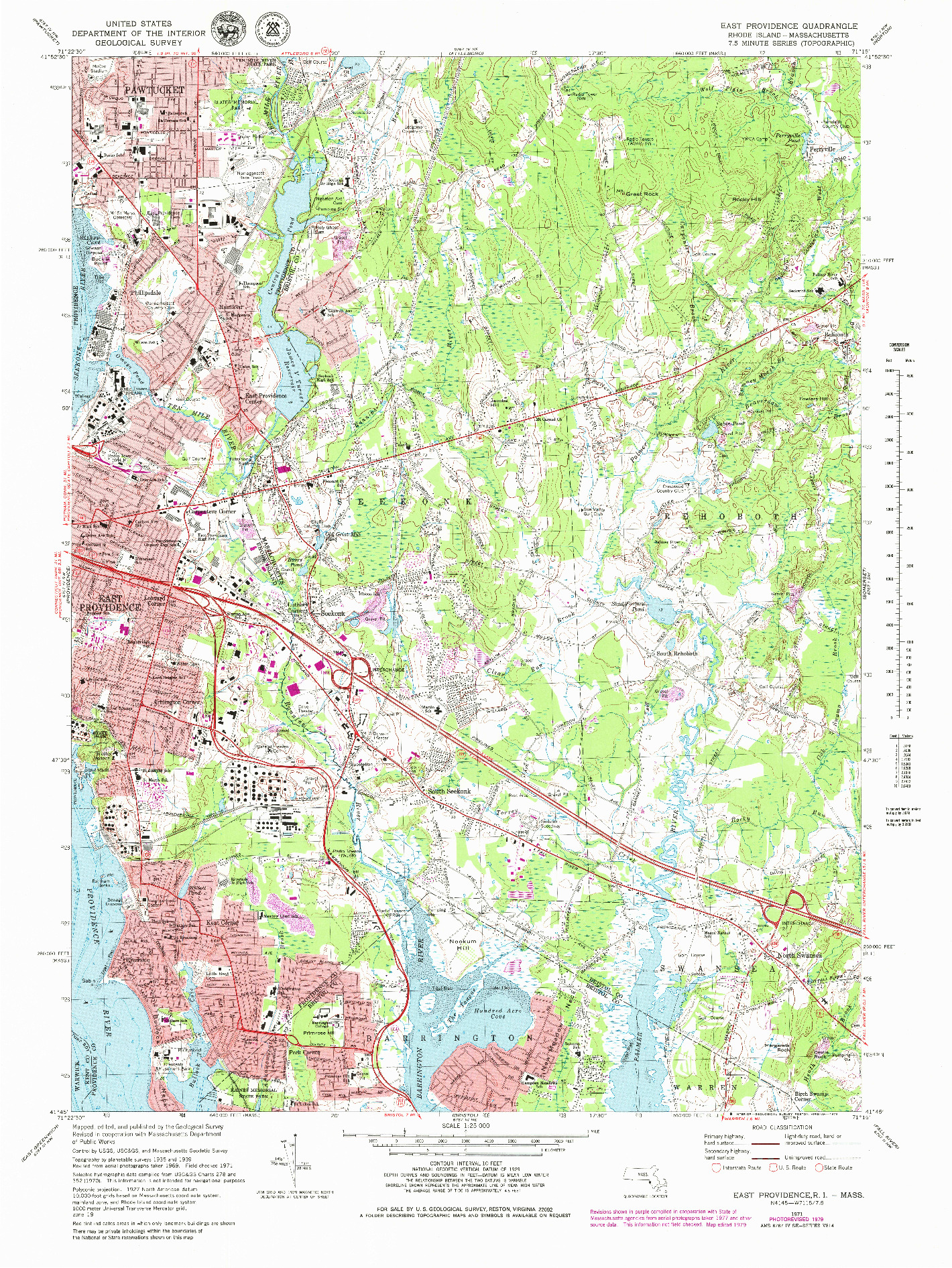 USGS 1:25000-SCALE QUADRANGLE FOR EAST PROVIDENCE, RI 1971