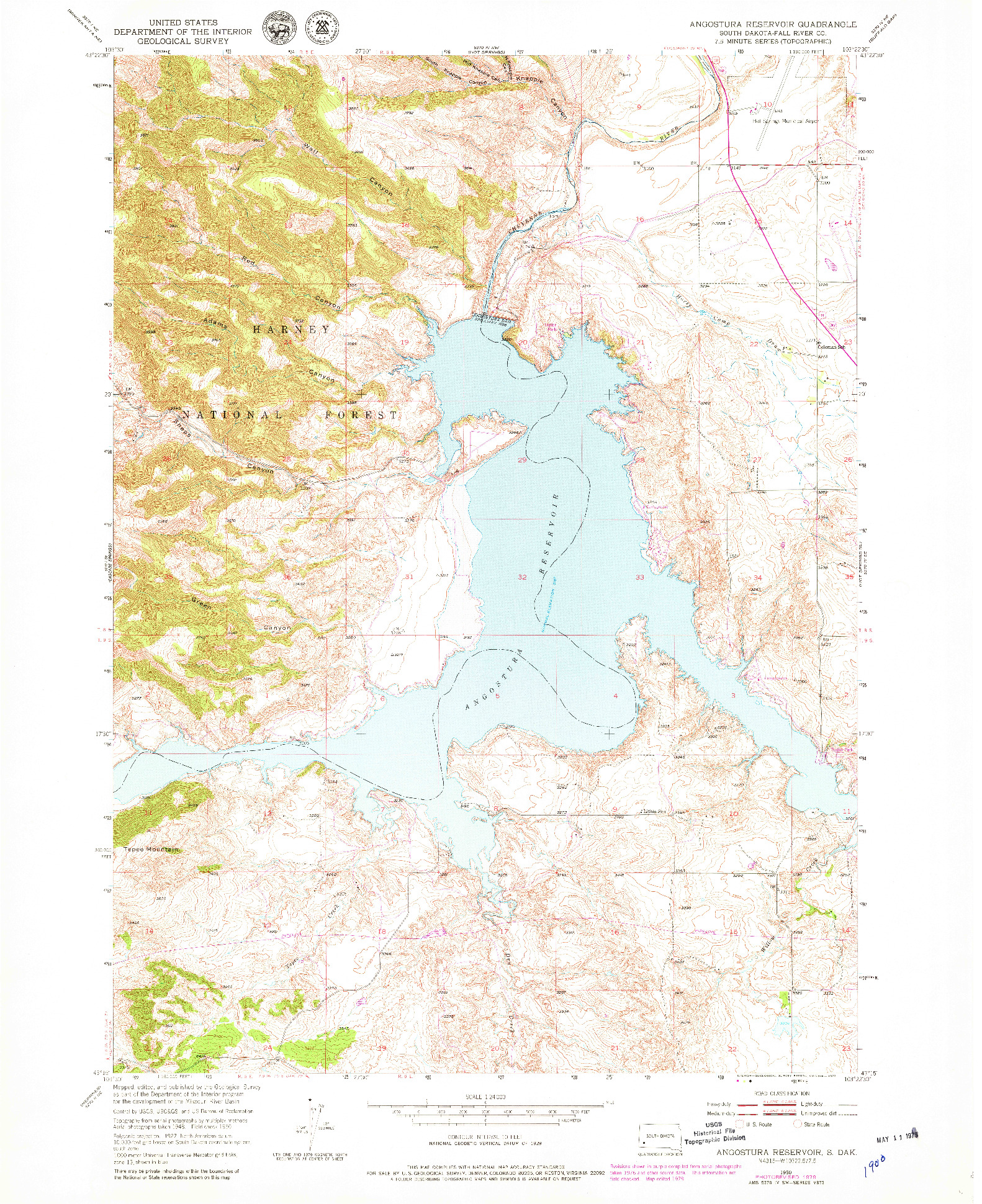 USGS 1:24000-SCALE QUADRANGLE FOR ANGOSTURA RESERVOIR, SD 1950