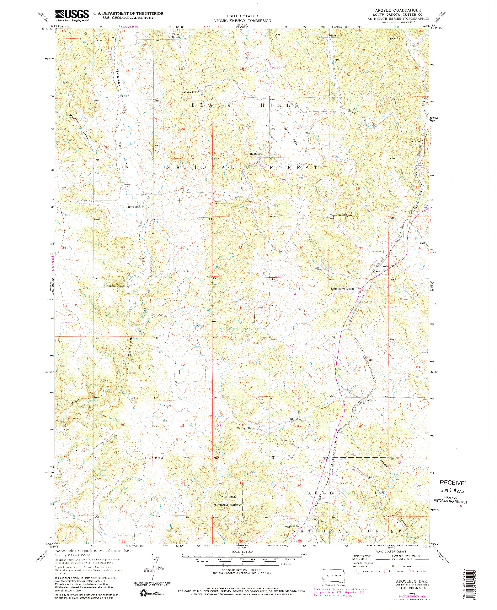 USGS 1:24000-SCALE QUADRANGLE FOR ARGYLE, SD 1955