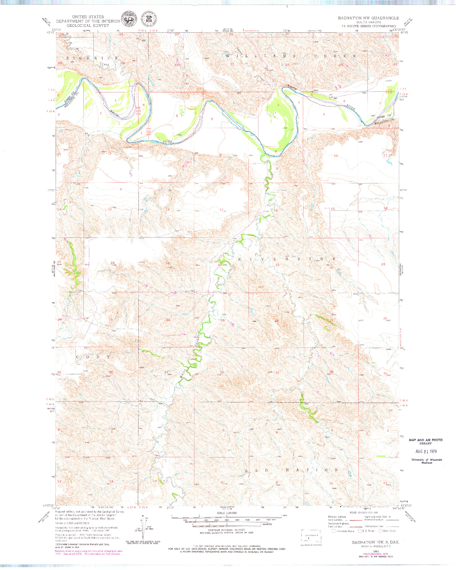 USGS 1:24000-SCALE QUADRANGLE FOR BADNATION NW, SD 1951