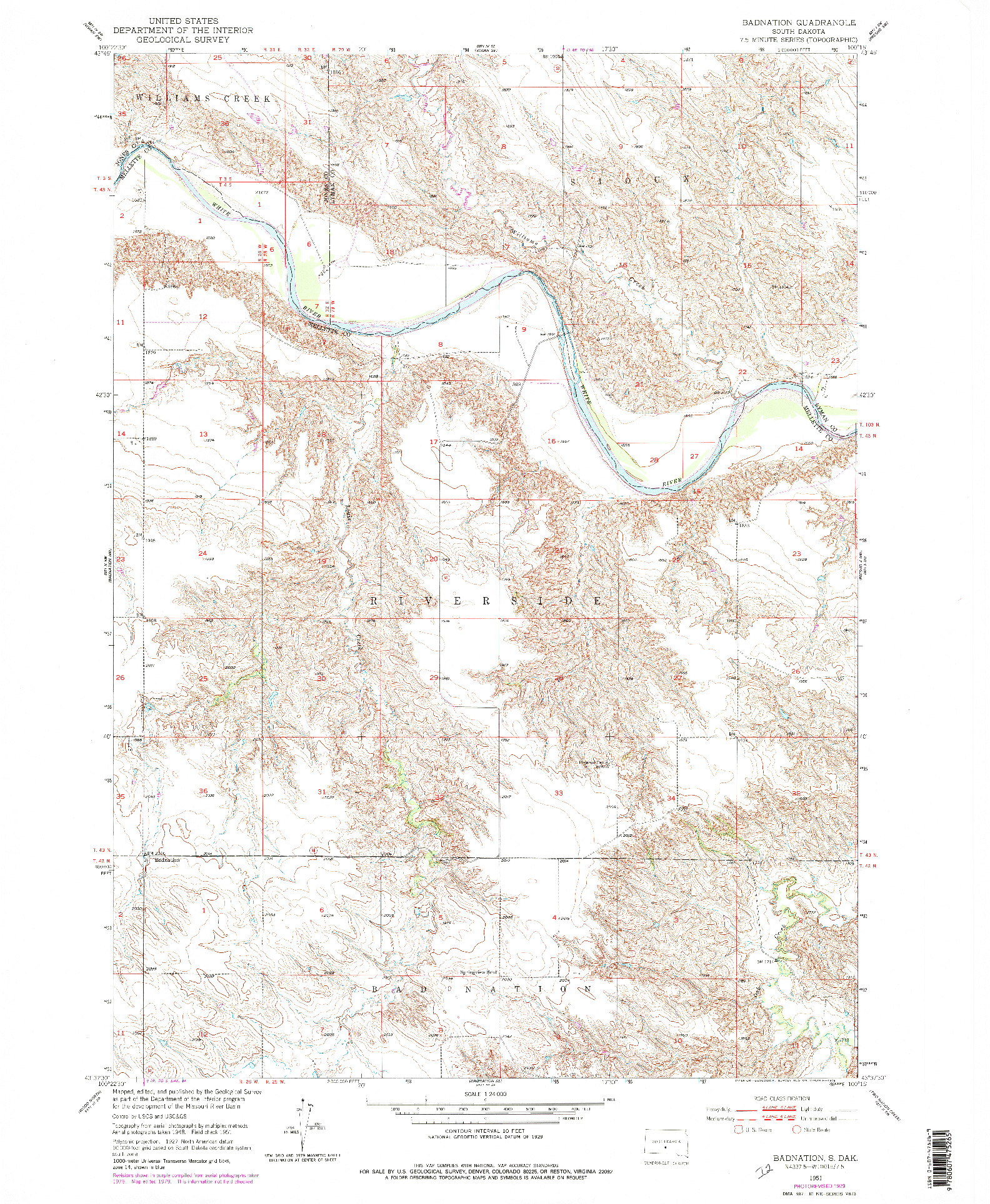 USGS 1:24000-SCALE QUADRANGLE FOR BADNATION, SD 1951