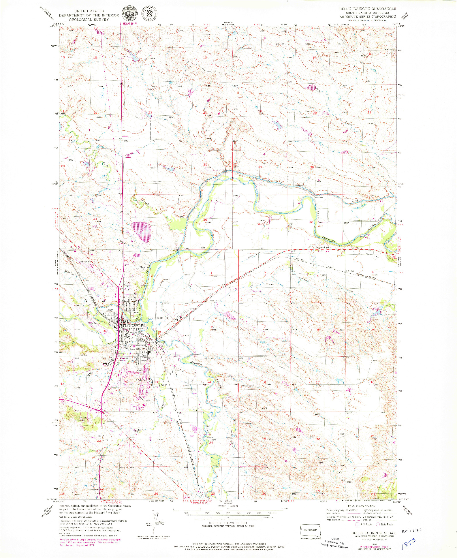 USGS 1:24000-SCALE QUADRANGLE FOR BELLE FOURCHE, SD 1954