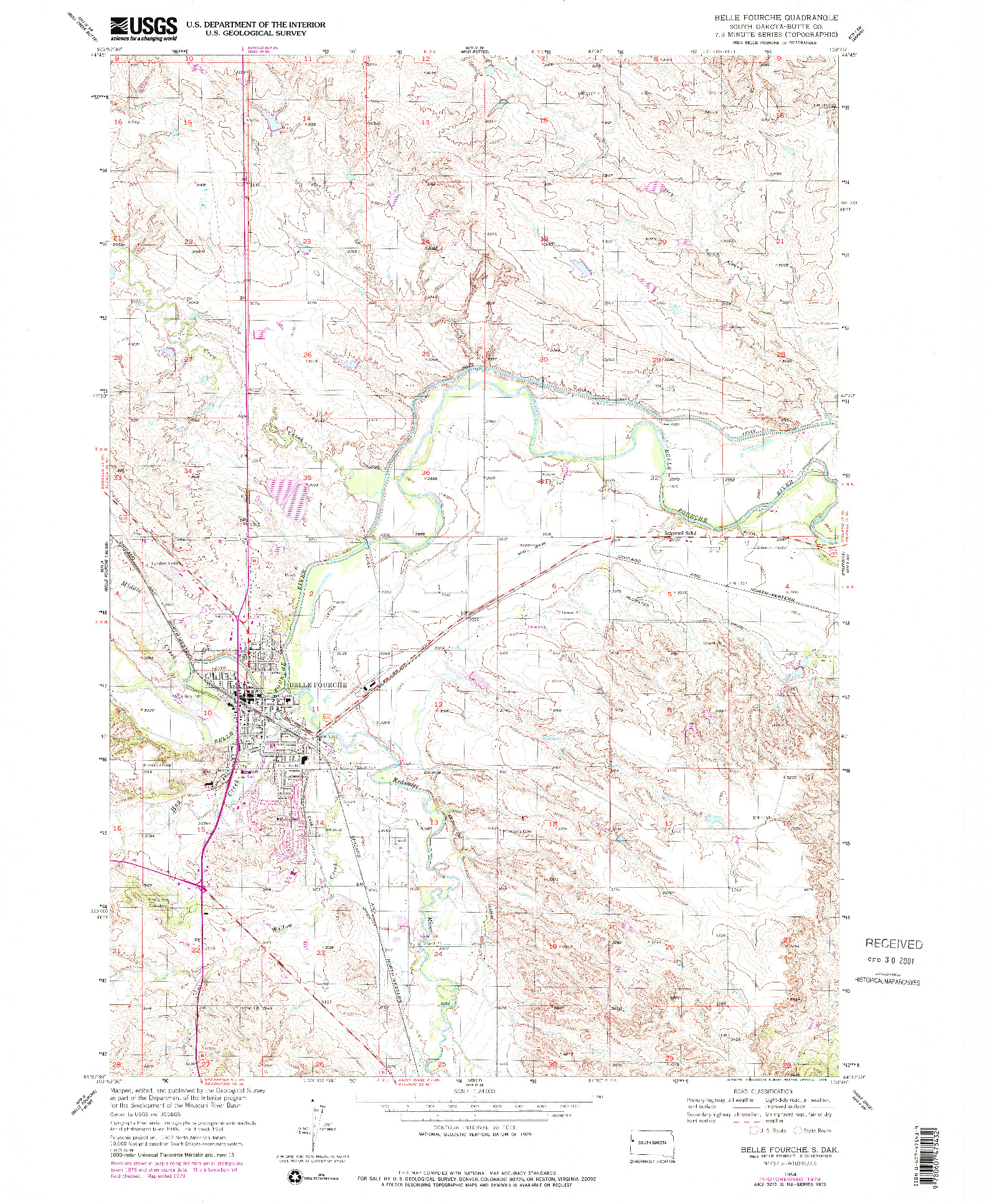 USGS 1:24000-SCALE QUADRANGLE FOR BELLE FOURCHE, SD 1954