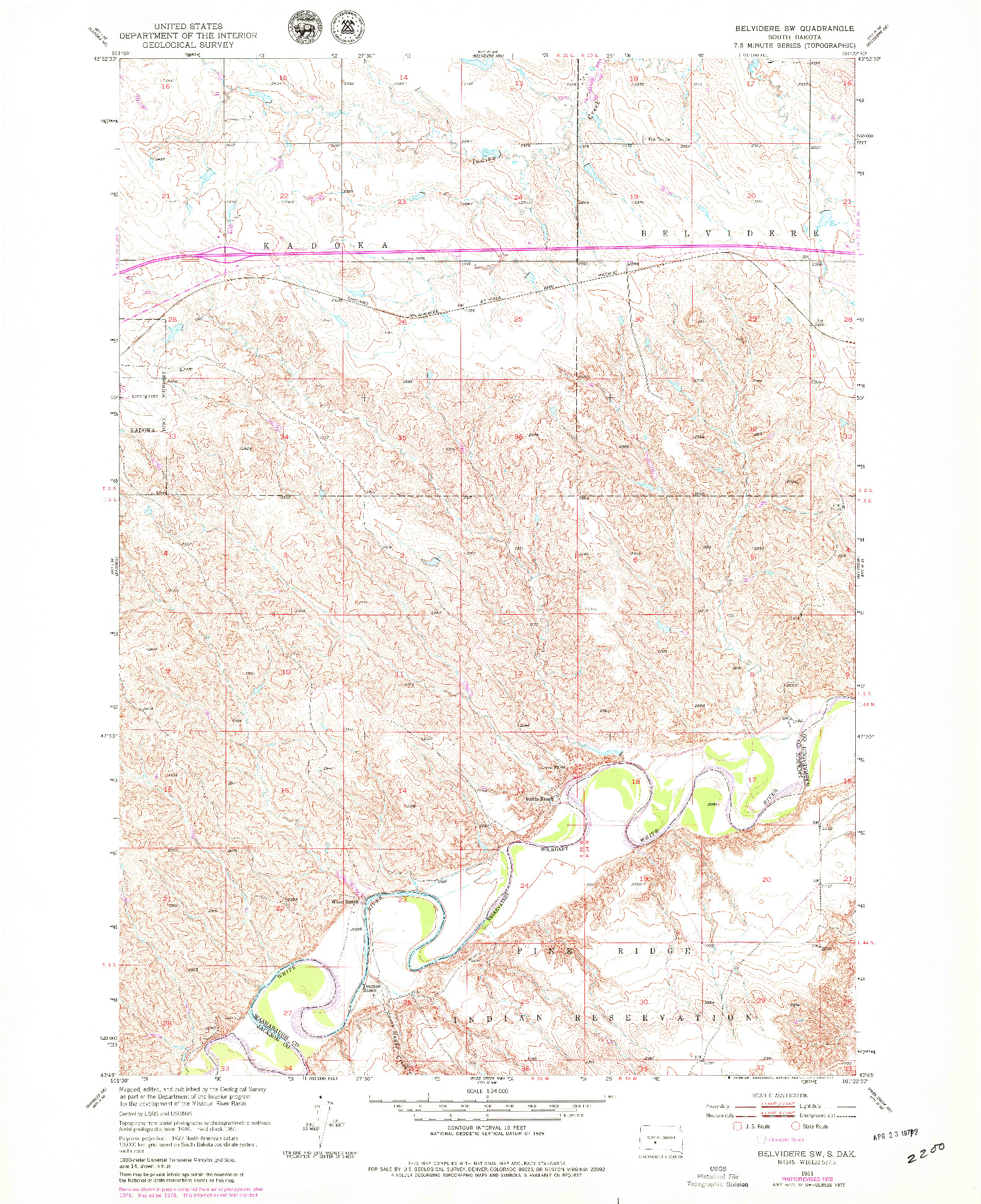 USGS 1:24000-SCALE QUADRANGLE FOR BELVIDERE SW, SD 1951