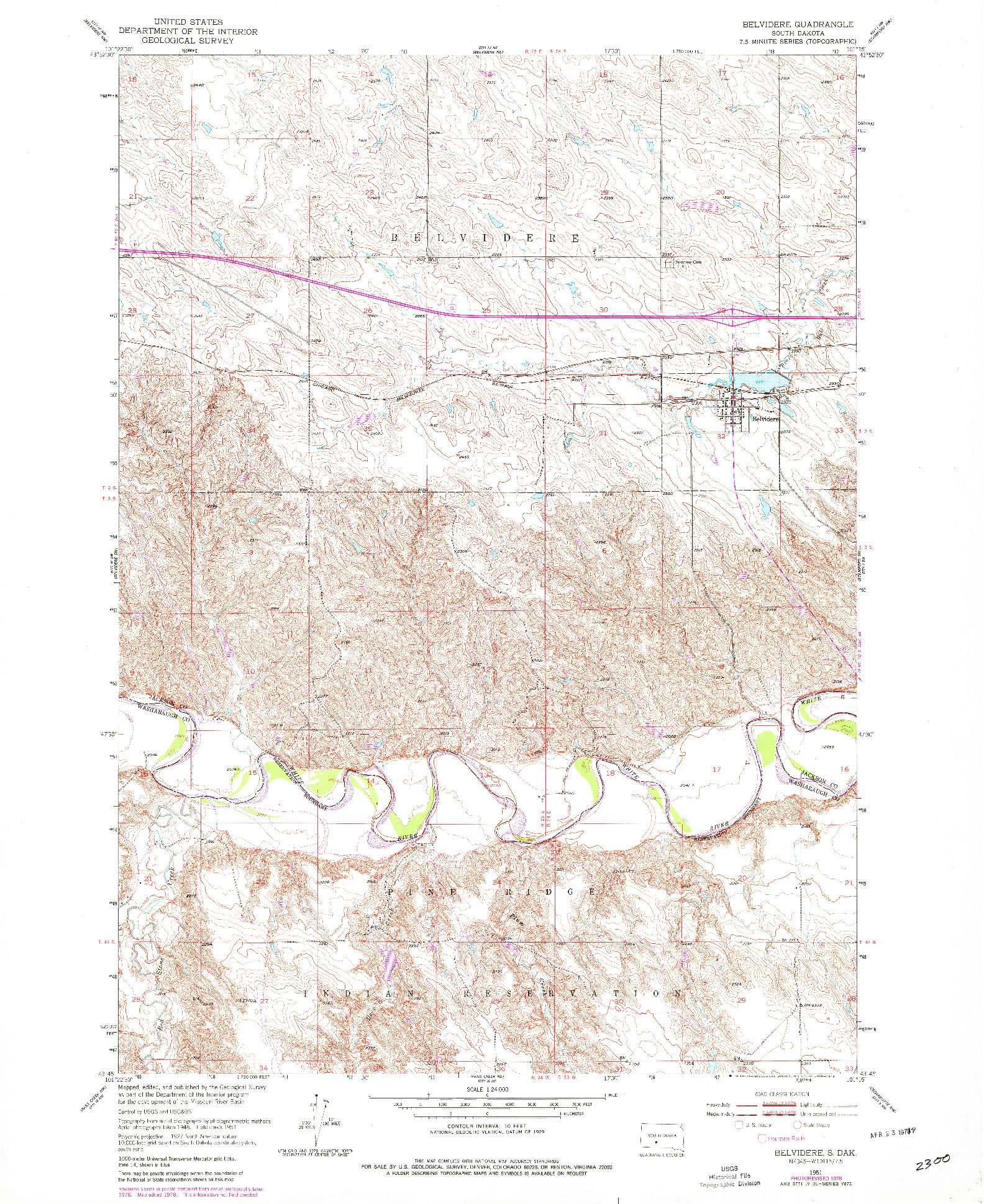 USGS 1:24000-SCALE QUADRANGLE FOR BELVIDERE, SD 1951