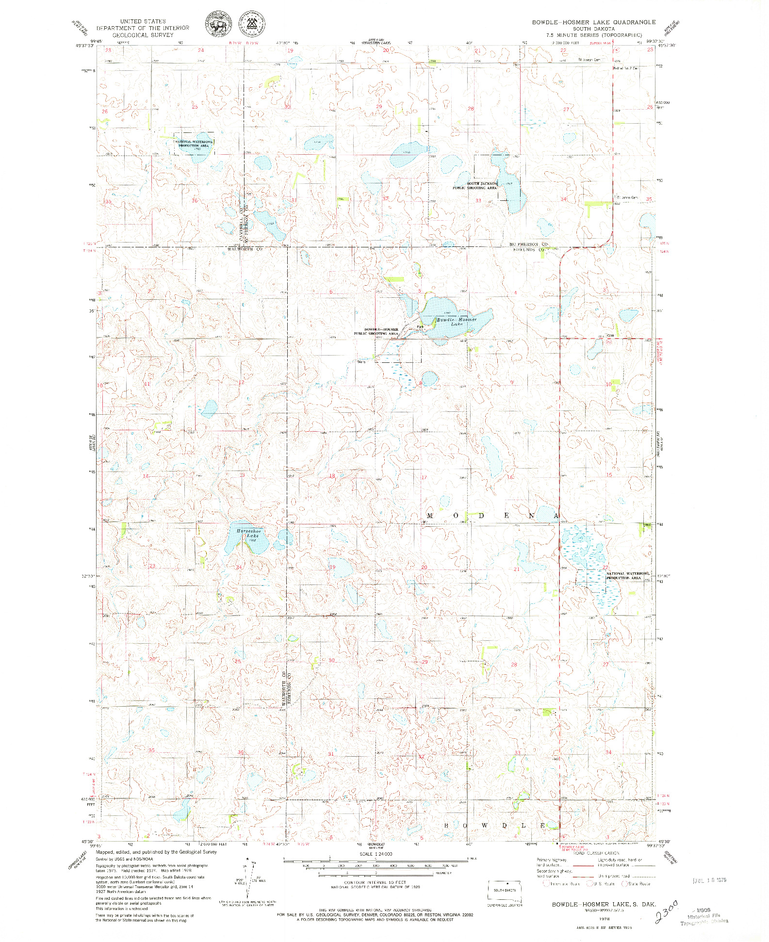 USGS 1:24000-SCALE QUADRANGLE FOR BOWDLE-HOSMER LAKE, SD 1978