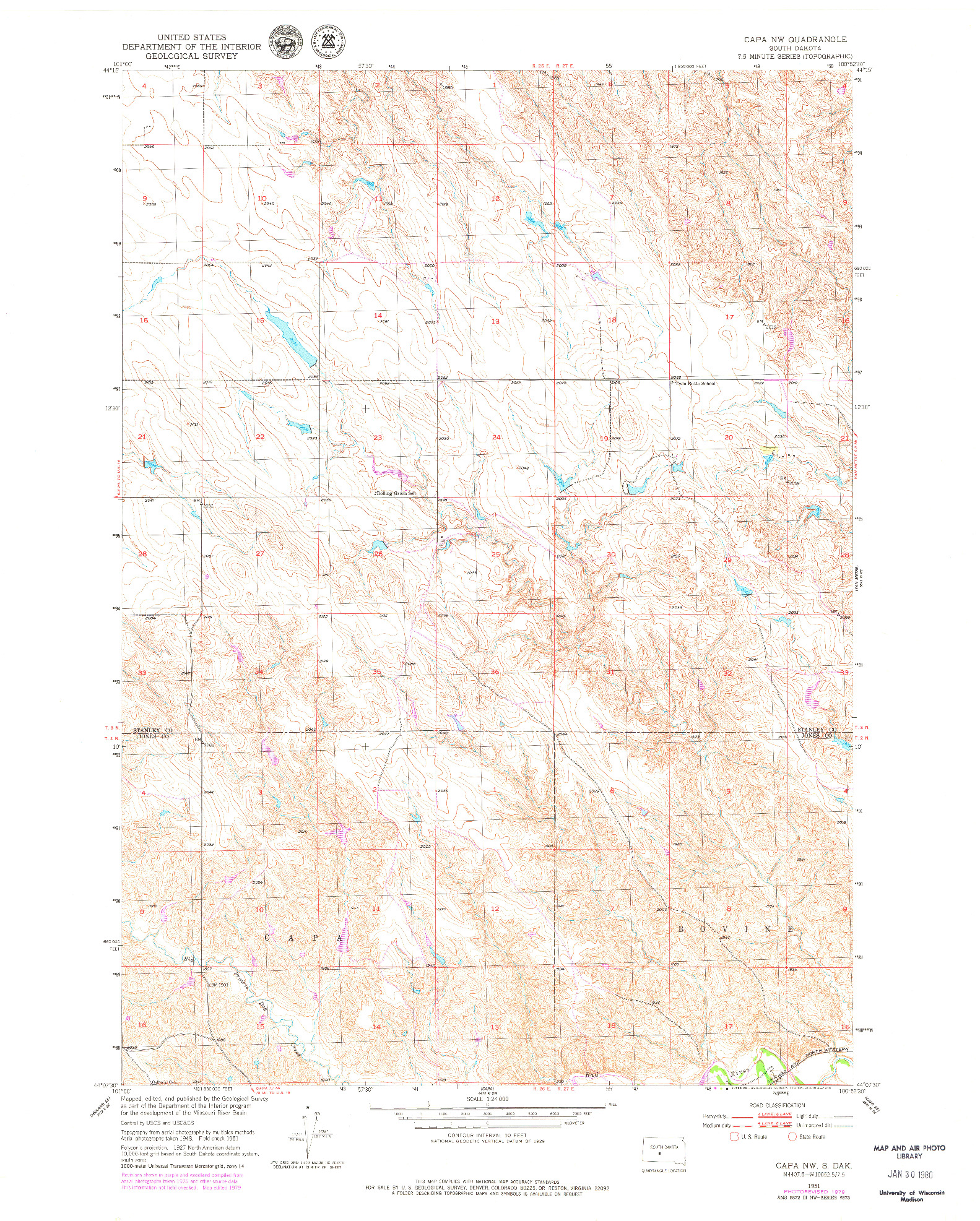 USGS 1:24000-SCALE QUADRANGLE FOR CAPA NW, SD 1951